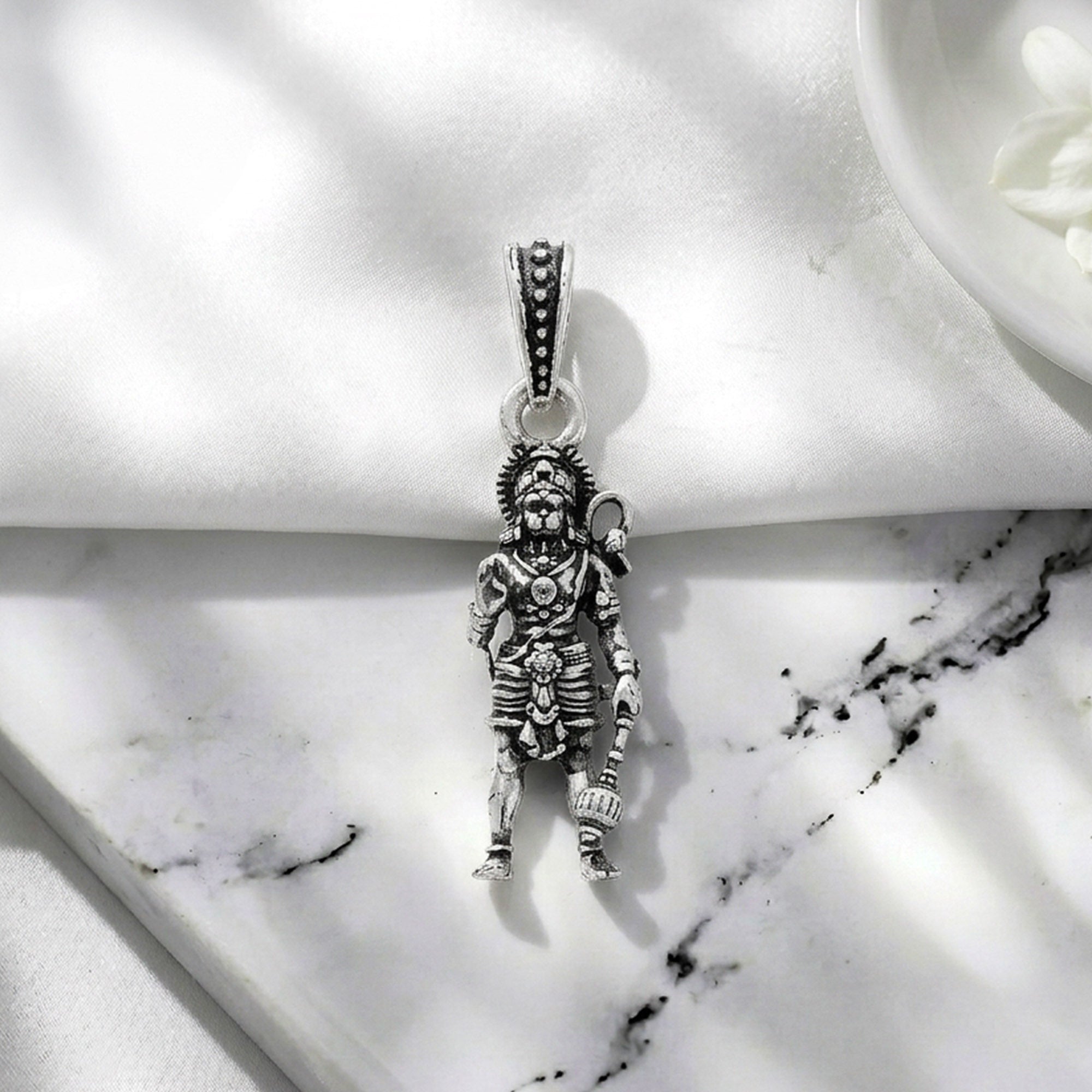 Lord Hanuman Gada Silver Pendant