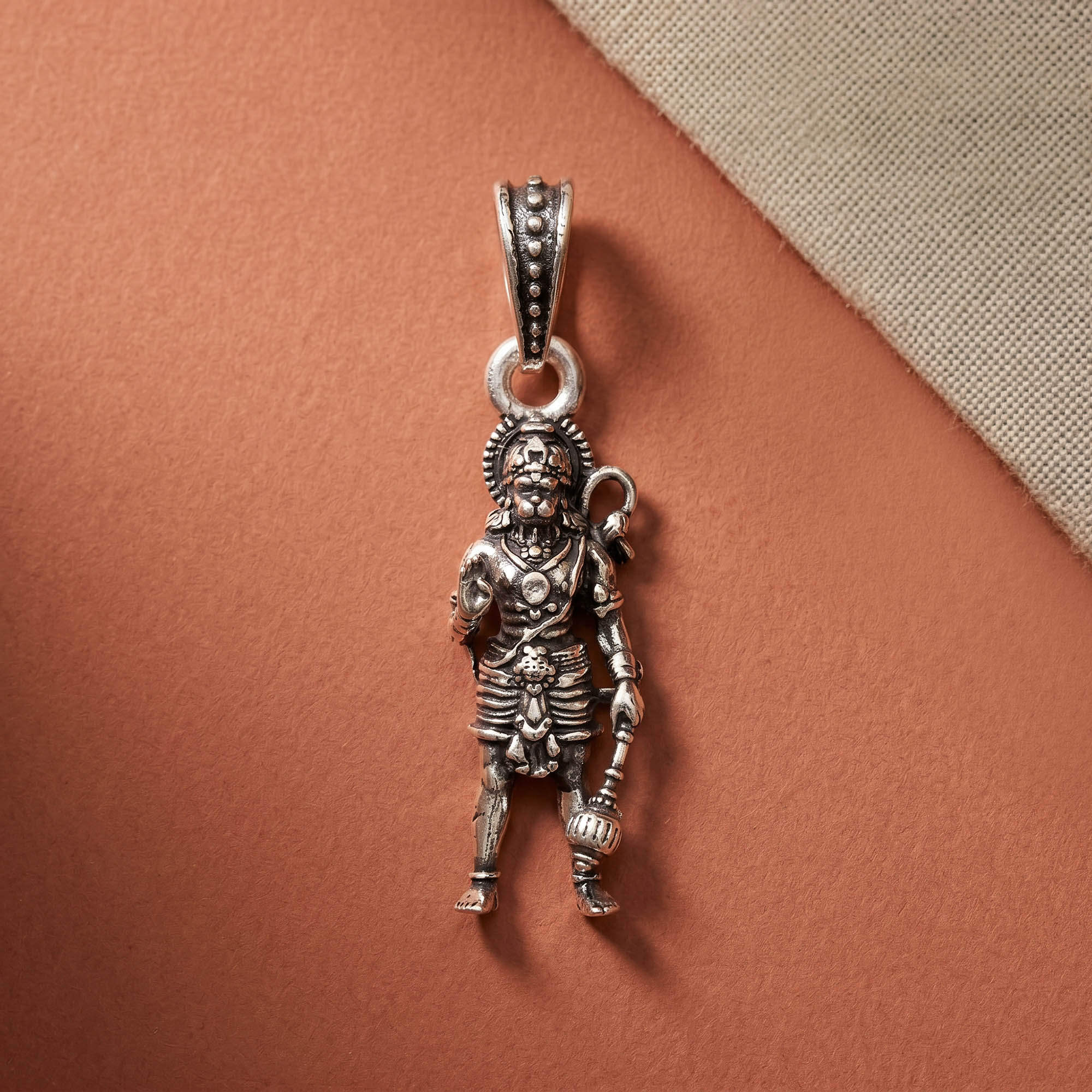 Lord Hanuman Gada Silver Pendant