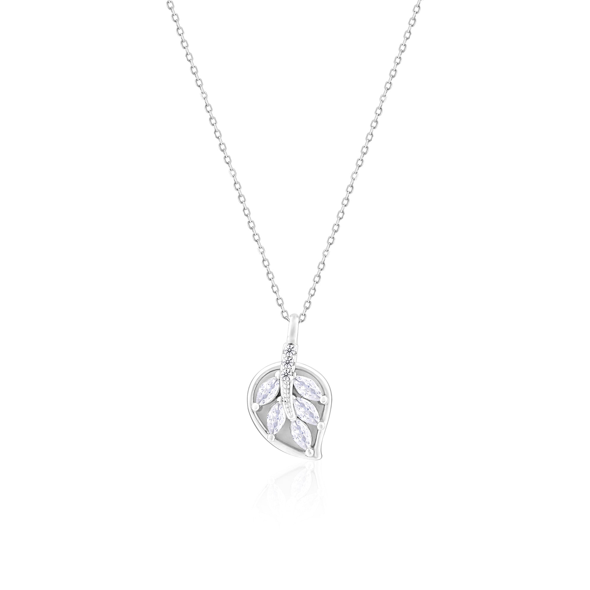 Leaf Motif CZ Pendant Necklace