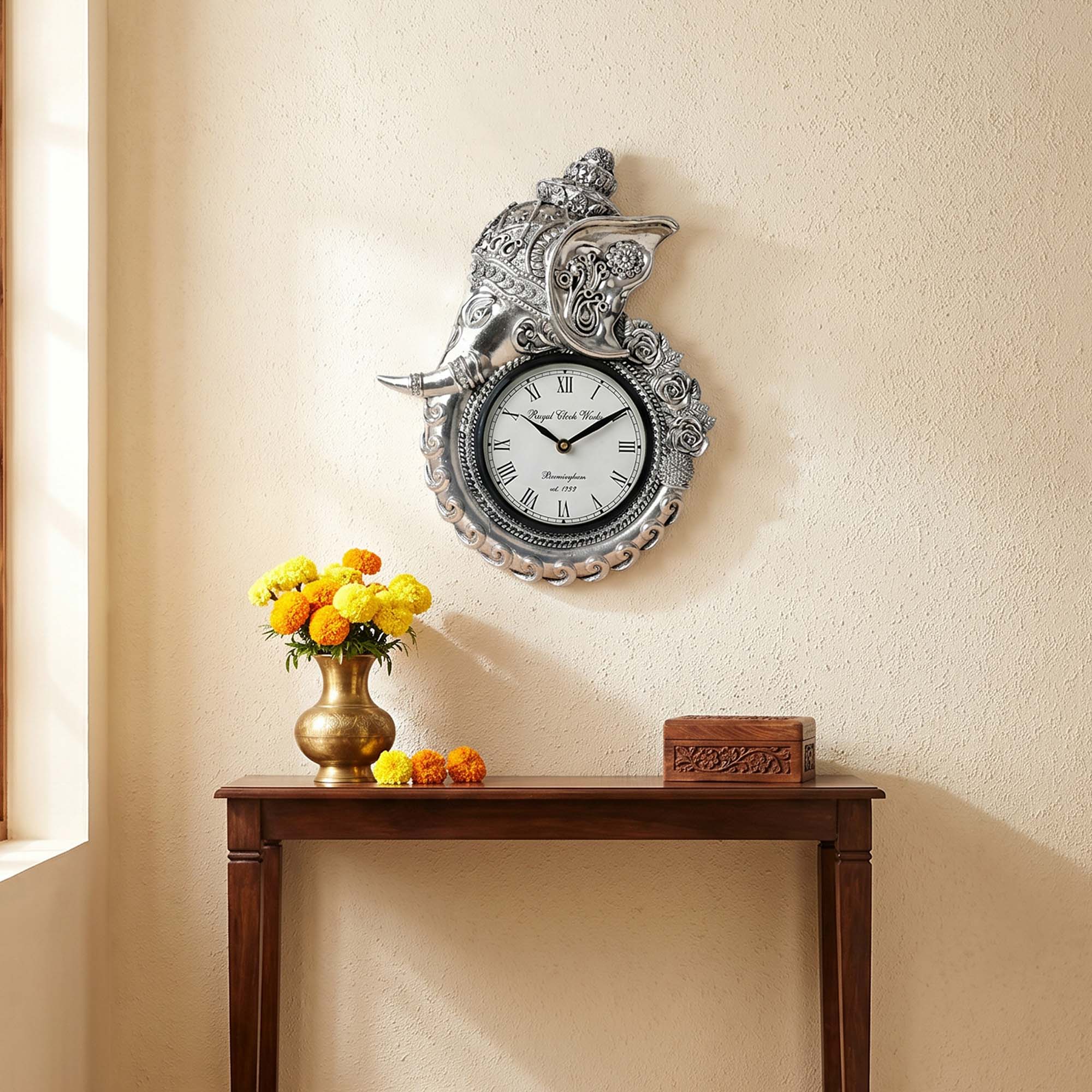 Divine Lord Ganesha 999 Silver Art Wall Clock