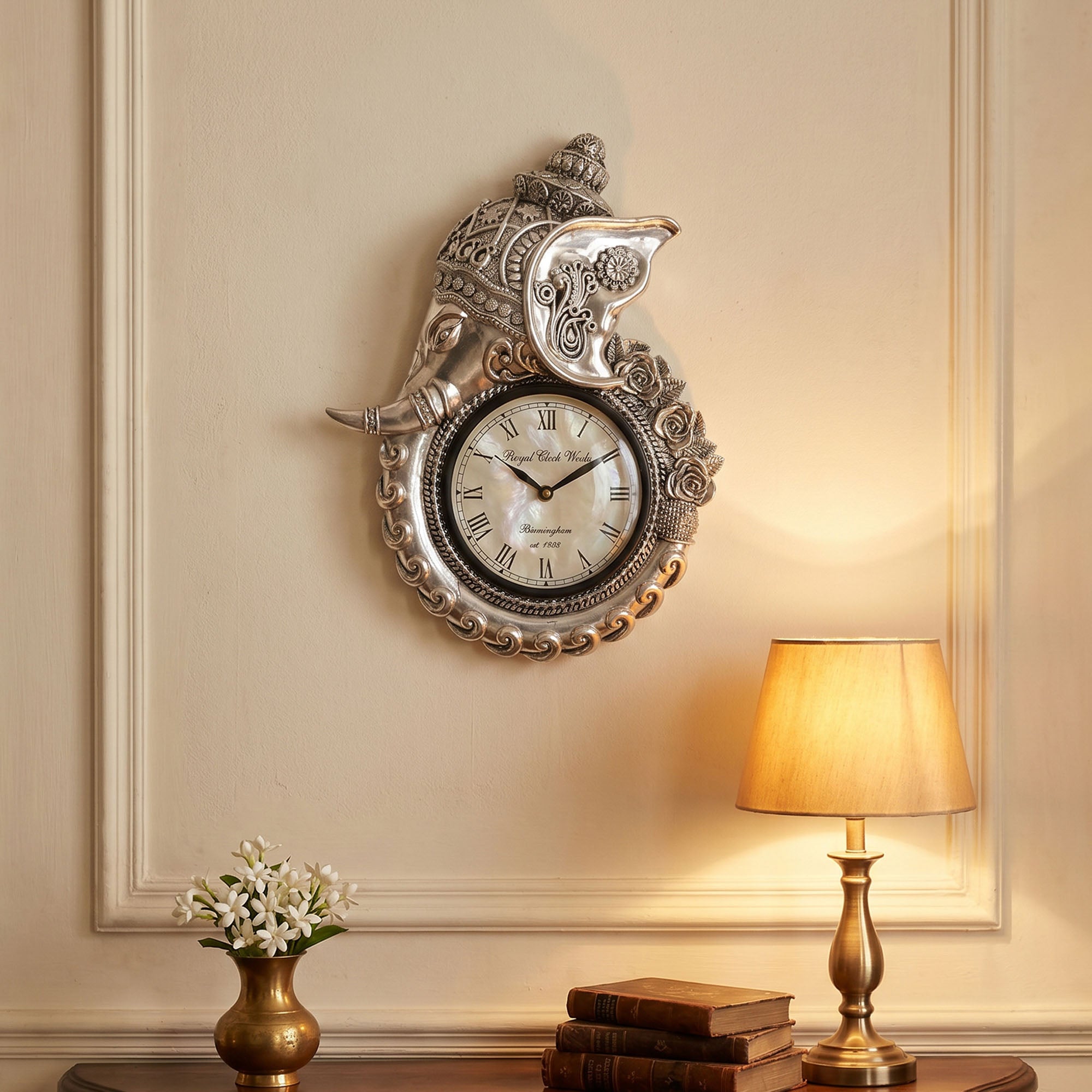 Divine Lord Ganesha 999 Silver Art Wall Clock