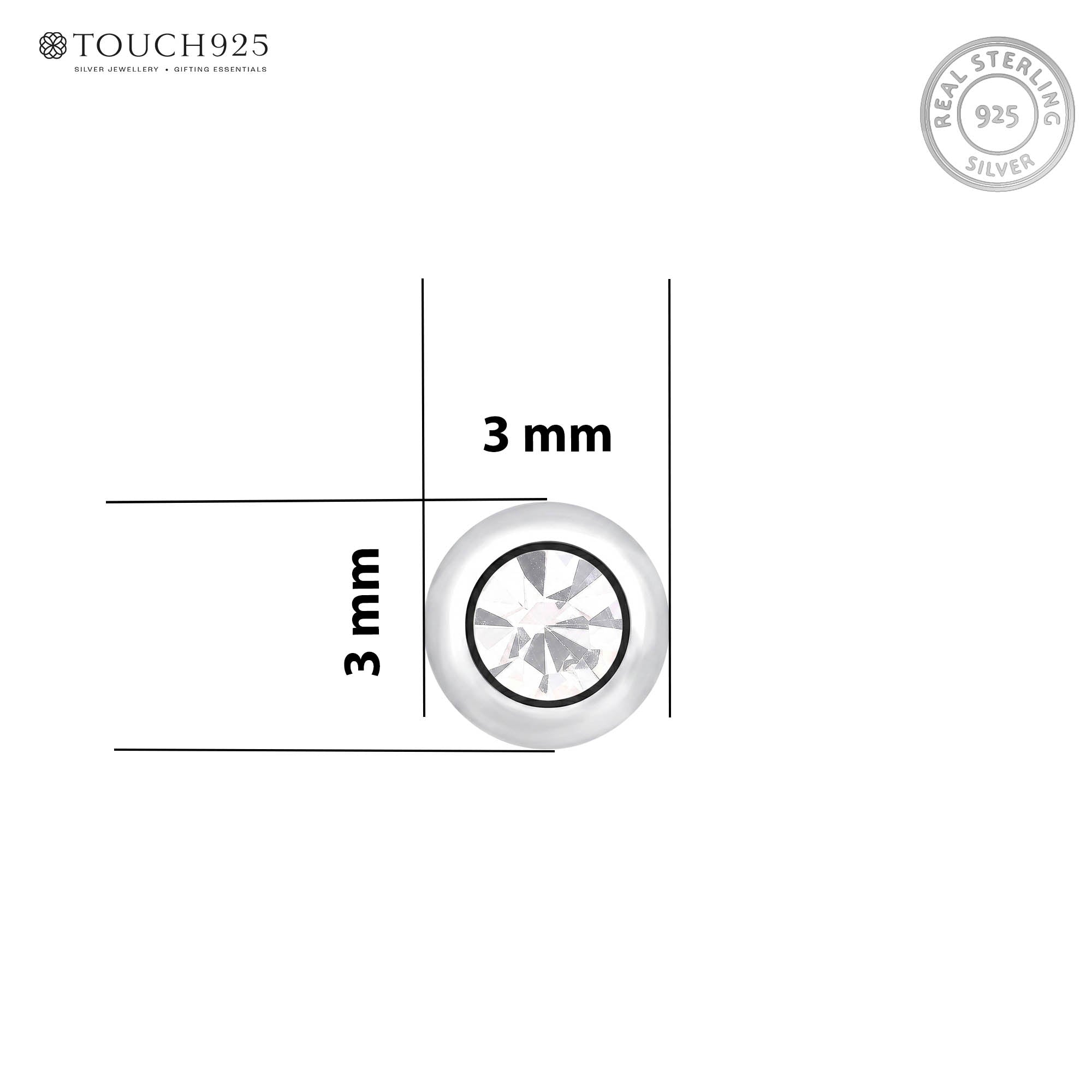 Bezel Round Zircon Silver Stud Earring