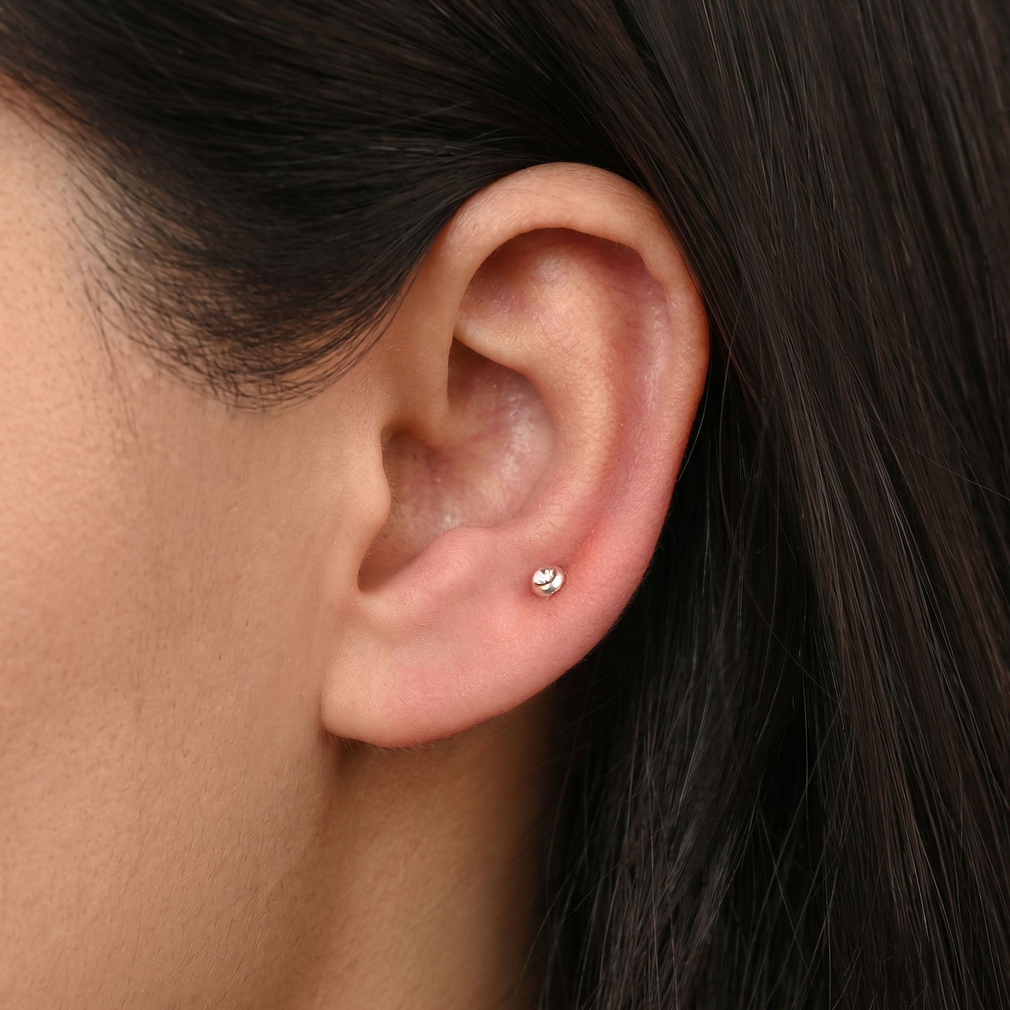 Bezel Round Zircon Silver Stud Earring