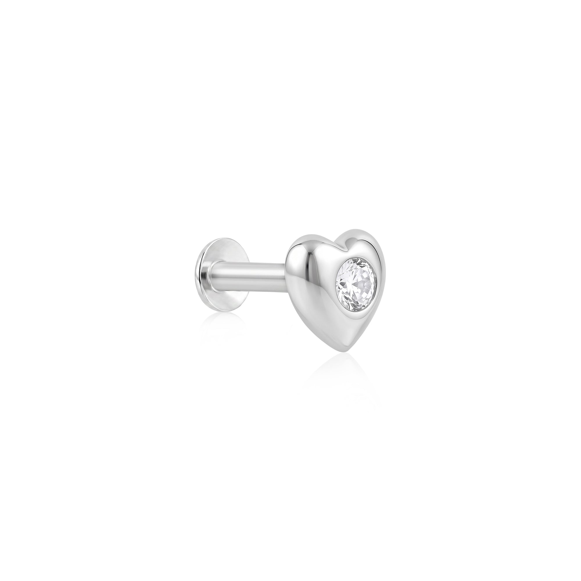 Bezel Heart Zircon Silver Stud Earring