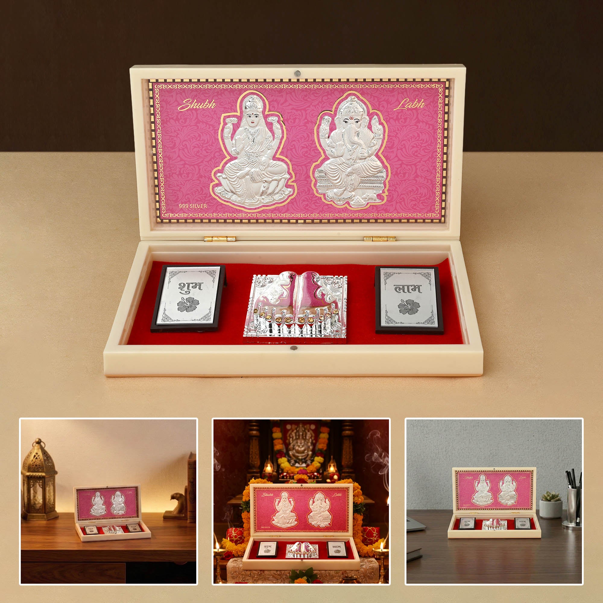 999 Silver Lakshmi Ganesh Paduka Box