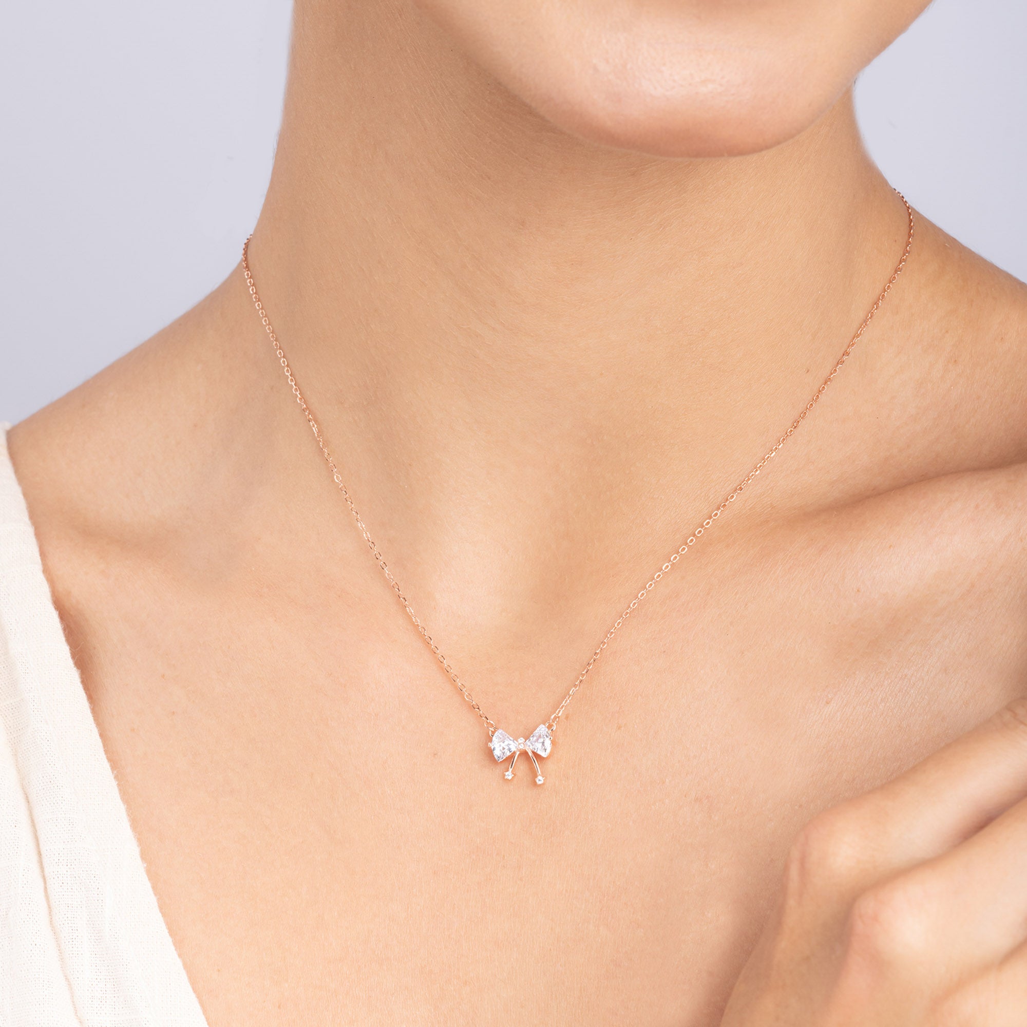 CZ Bow Silver Necklace