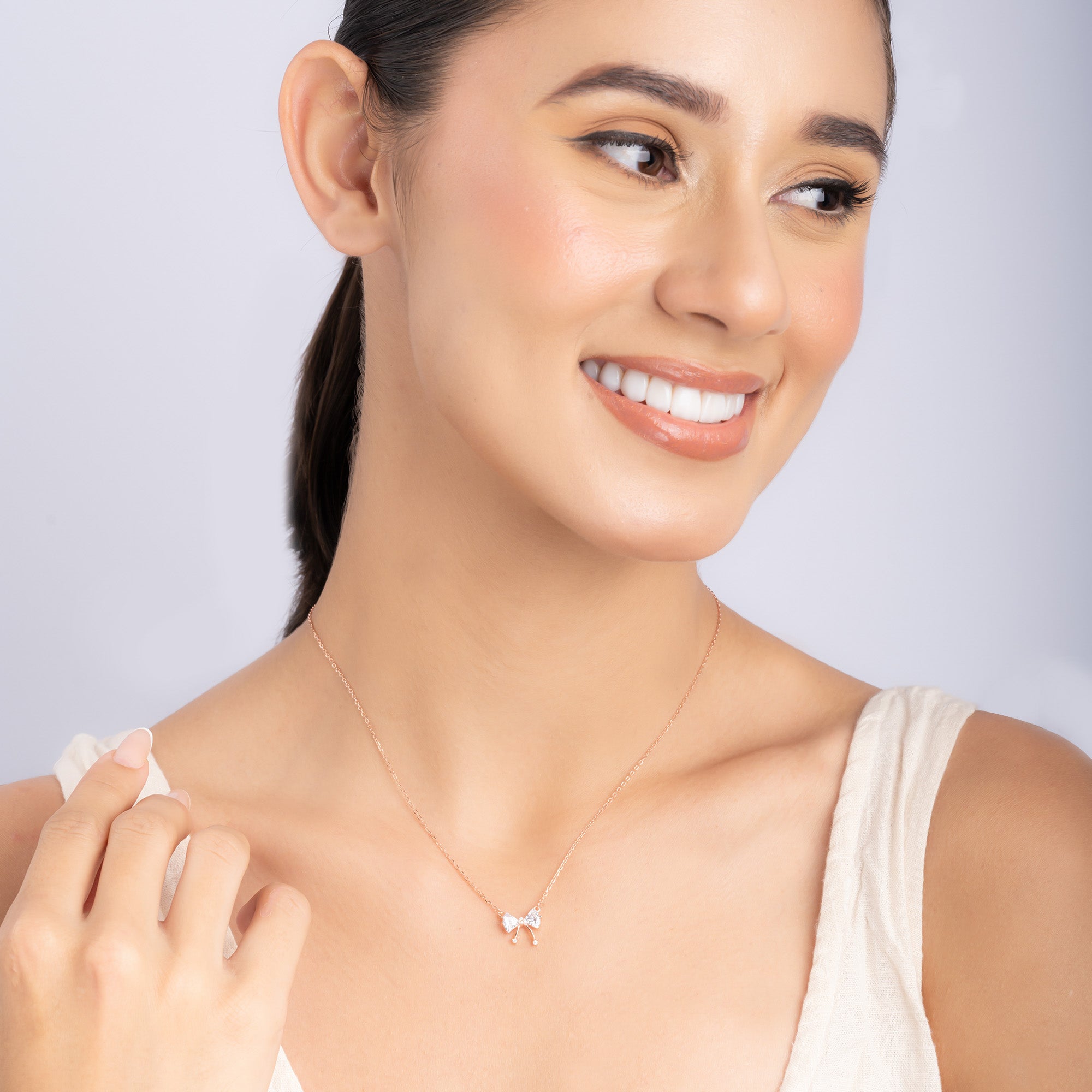 CZ Bow Silver Necklace