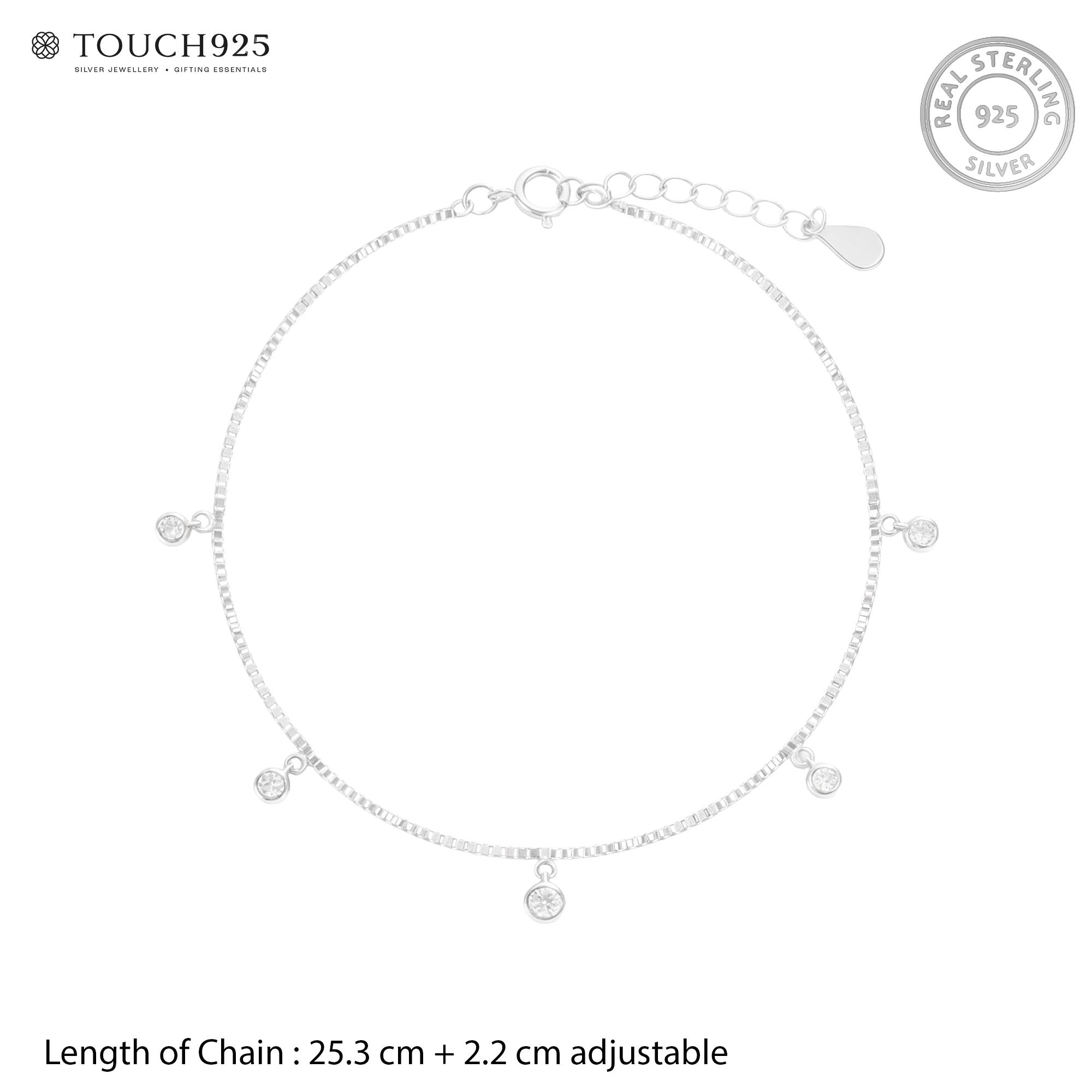 Bezel Solitaire CZ Charm Anklet