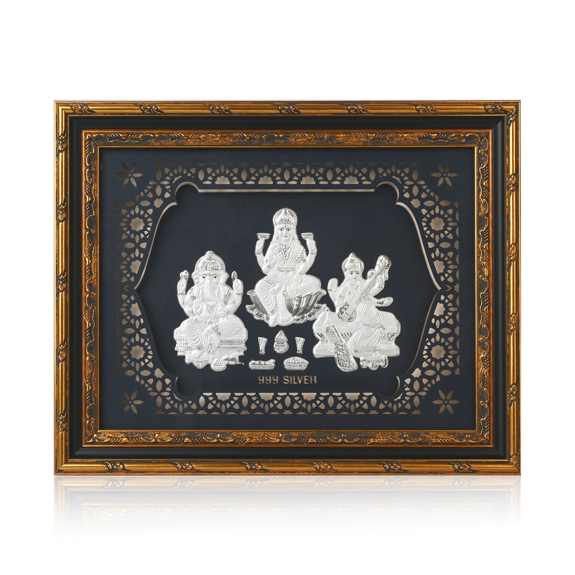 999 Silver Lakshmi Ganesh Saraswati Trio Frame - Touch925 Silver