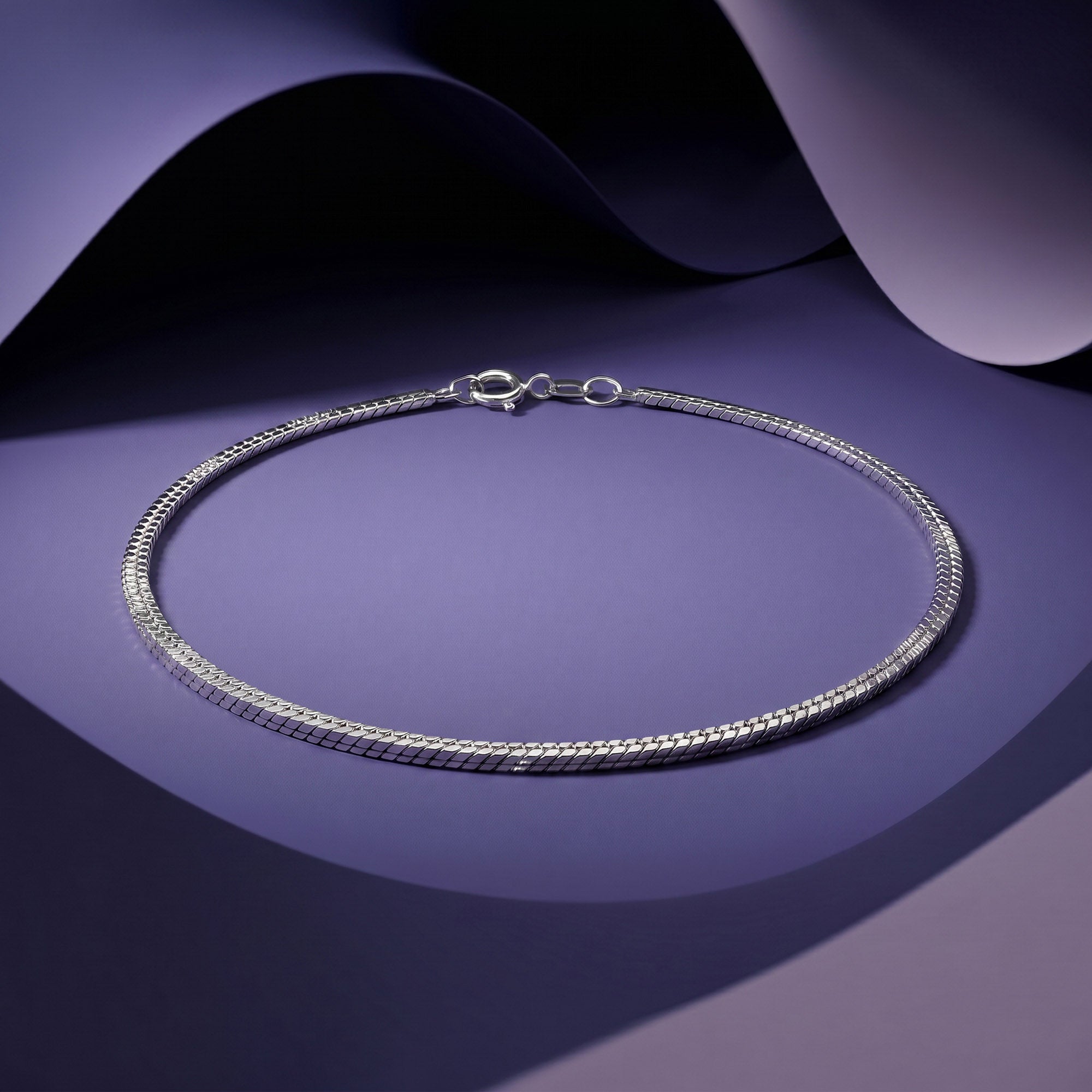 Diamond-Cut Structured Silver Anklet