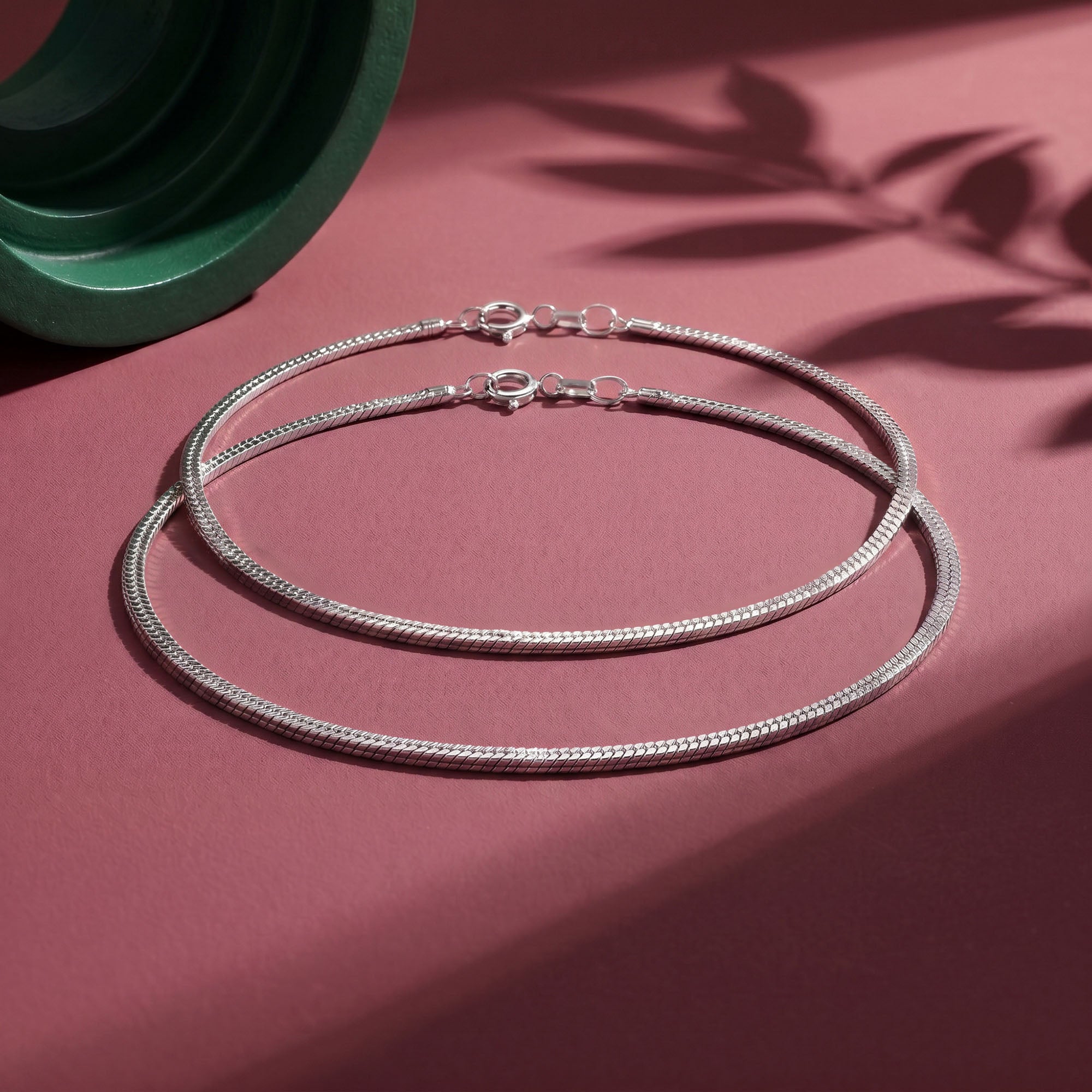 Diamond-Cut Structured Silver Anklet