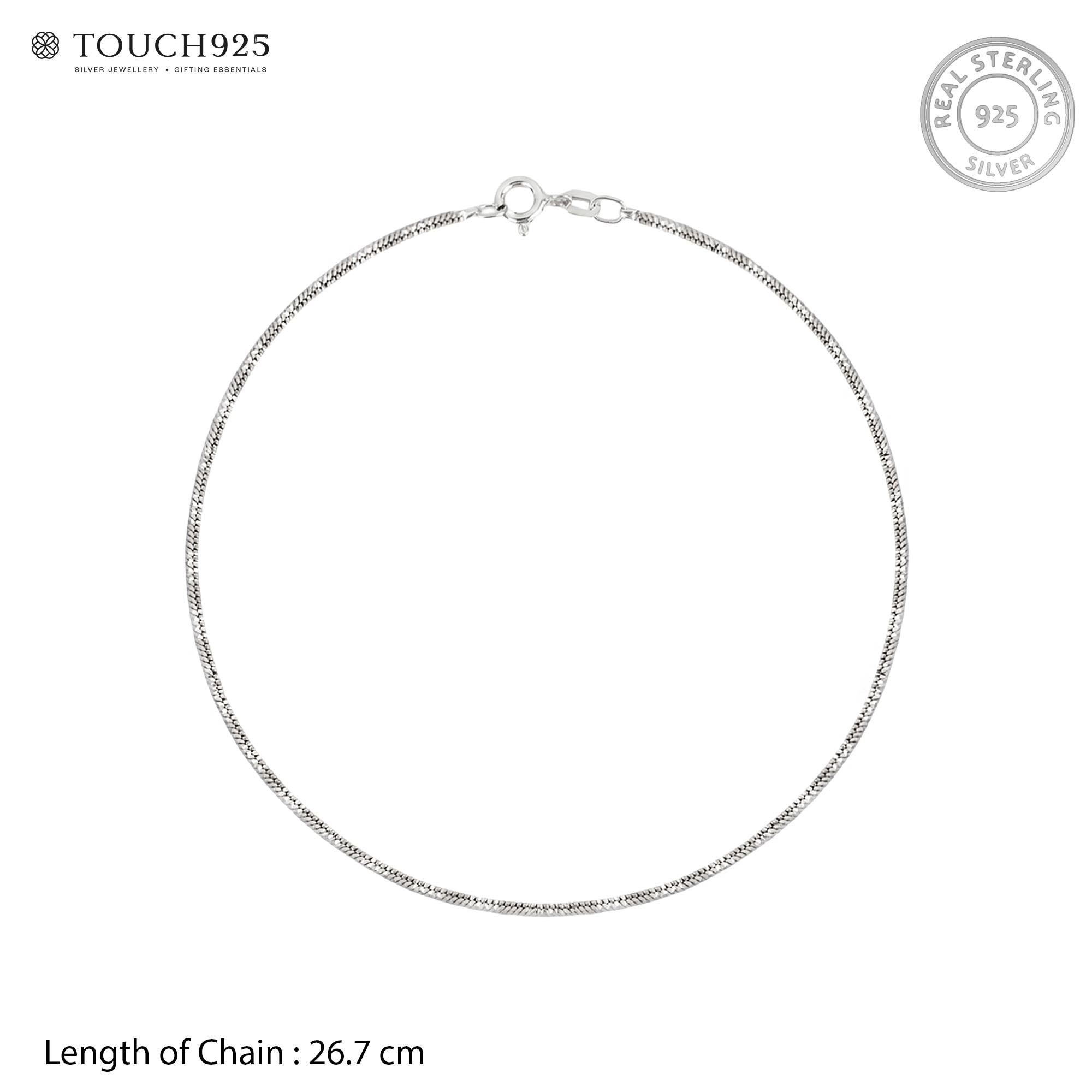 Diamond-Cut Structured Silver Anklet