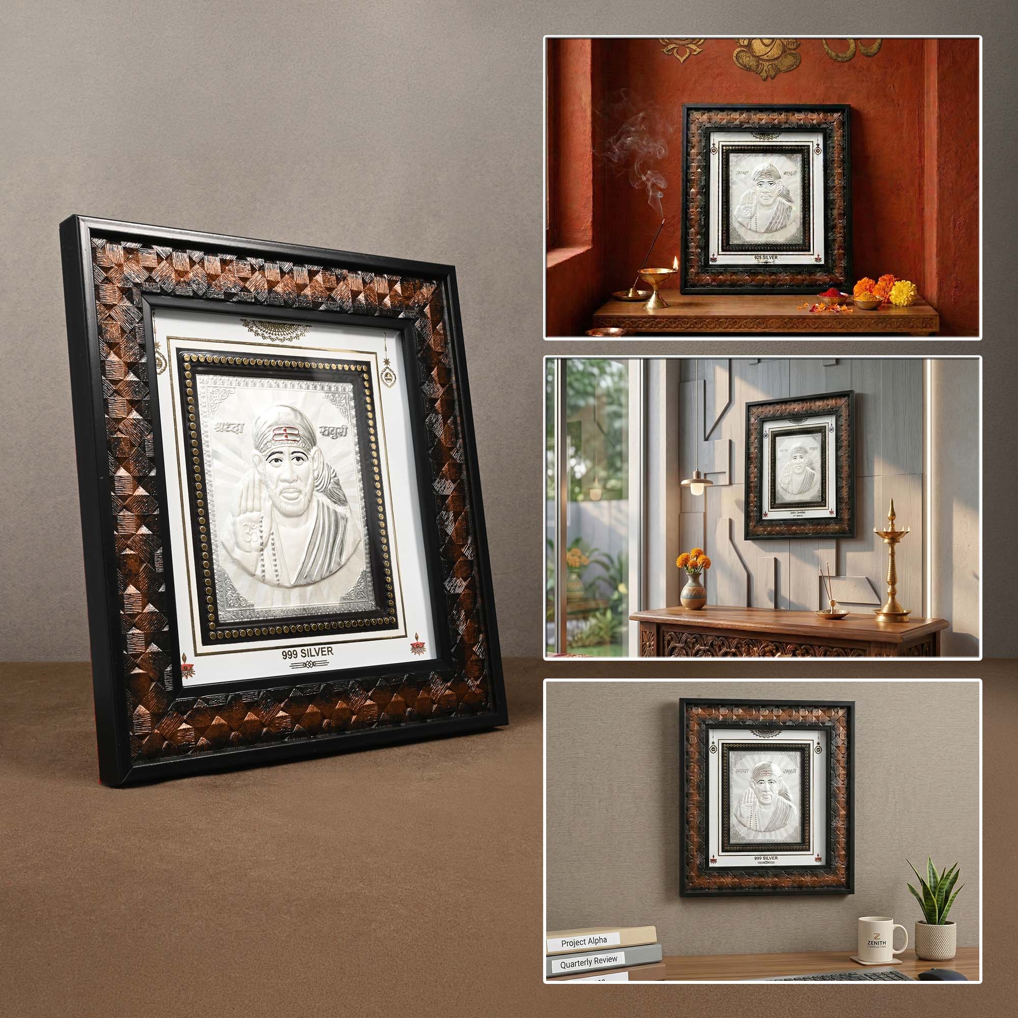 999 Silver Sai Baba Wall Frame