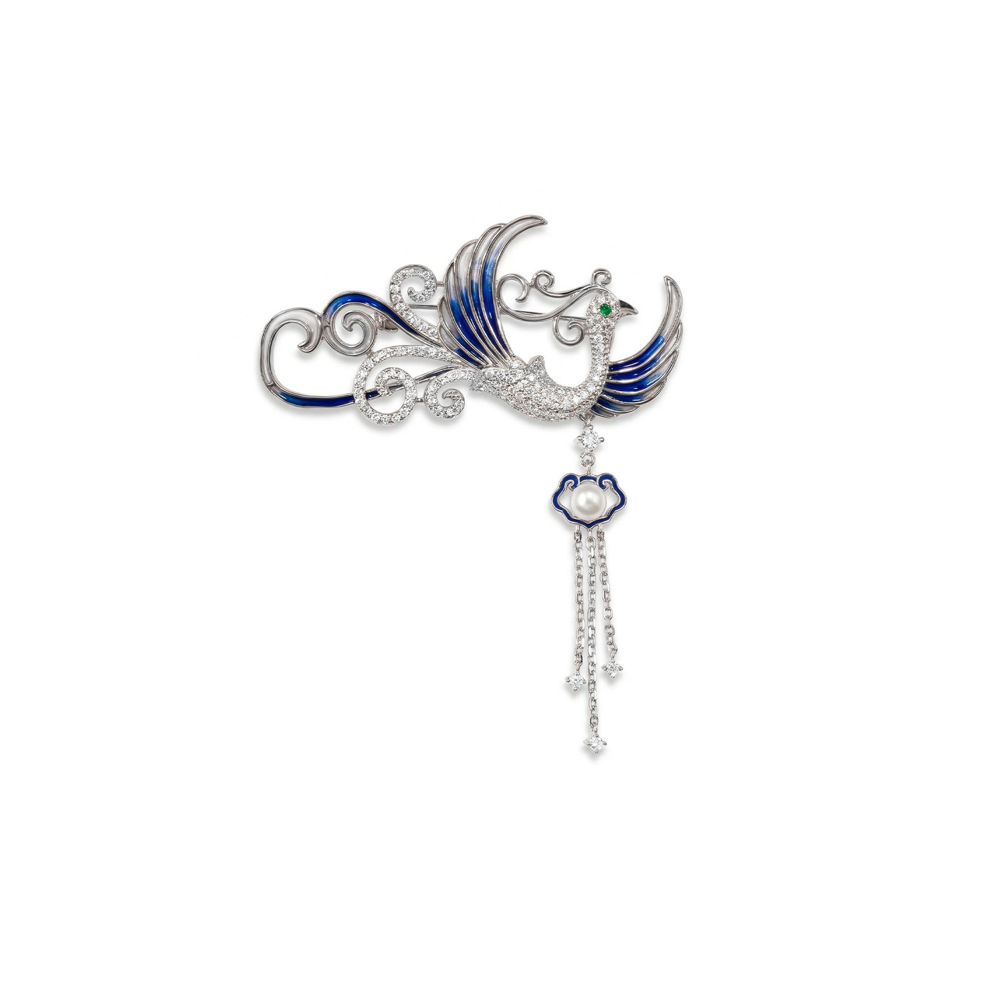 Blue Bird Pearl Brooch