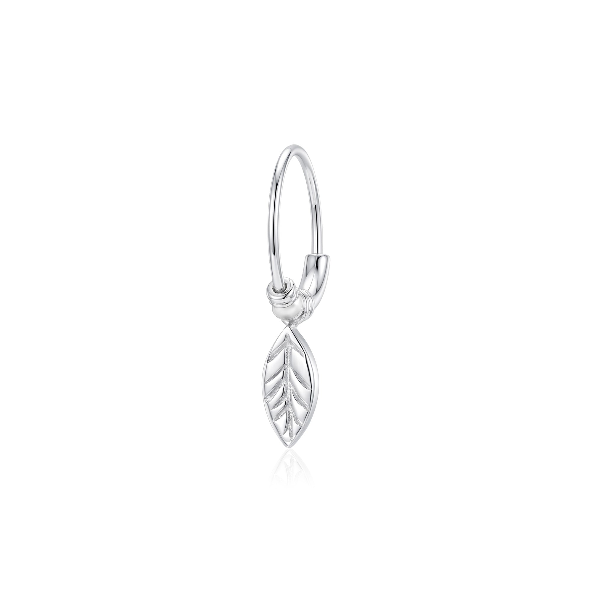 Silver Leaf Charm Helix Hoop Earring