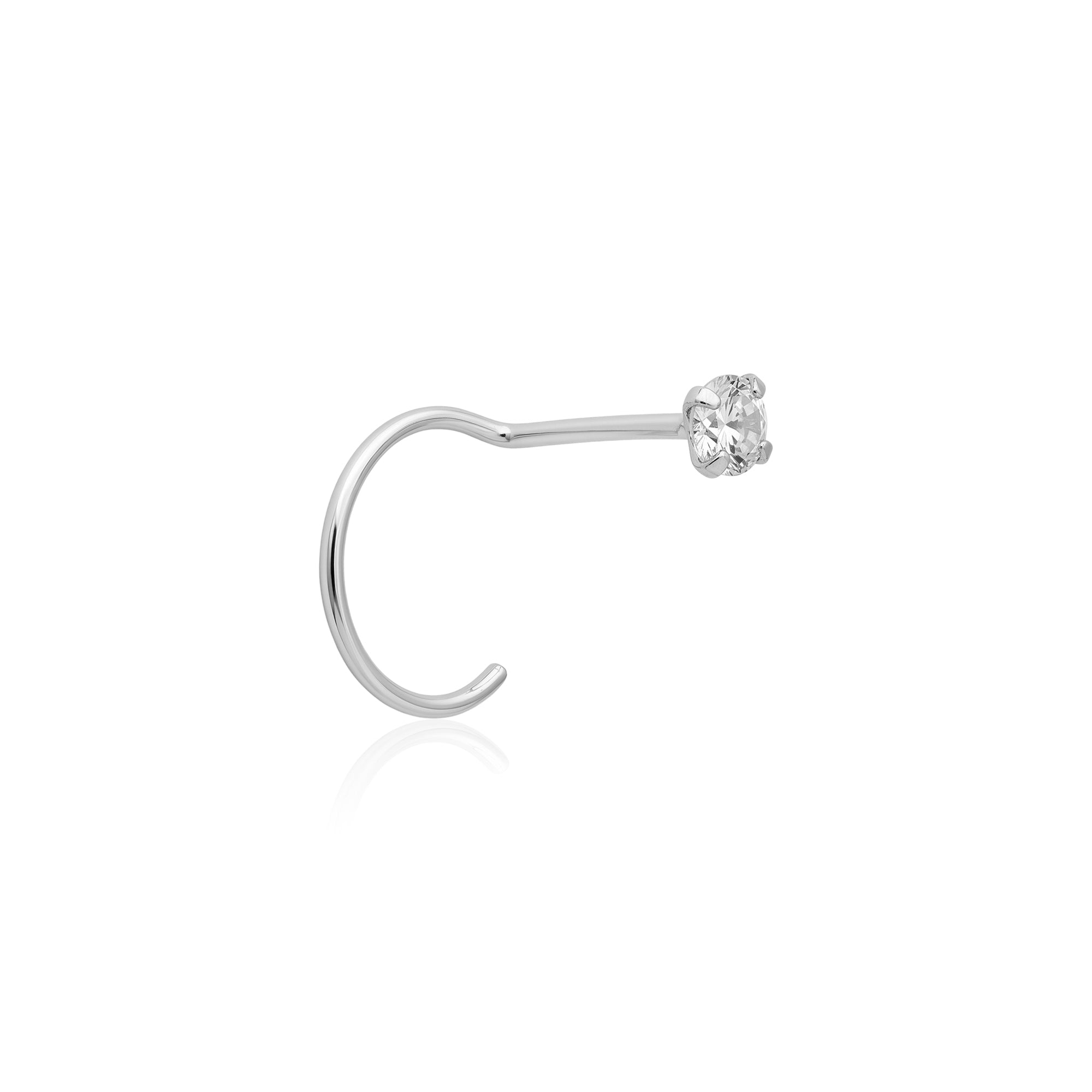 Solitaire Open Hoop Silver Nose Ring