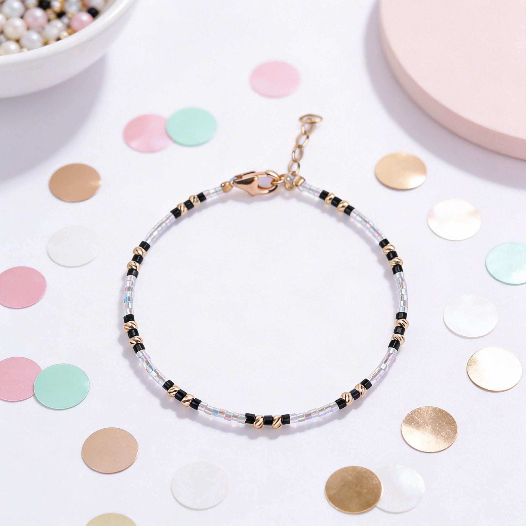 Sleek Onyx & Gold Kids Anklet
