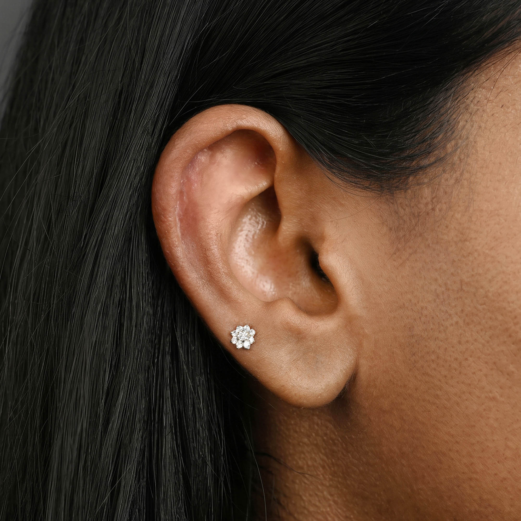 Cluster Flower Zircon Silver Stud Earring