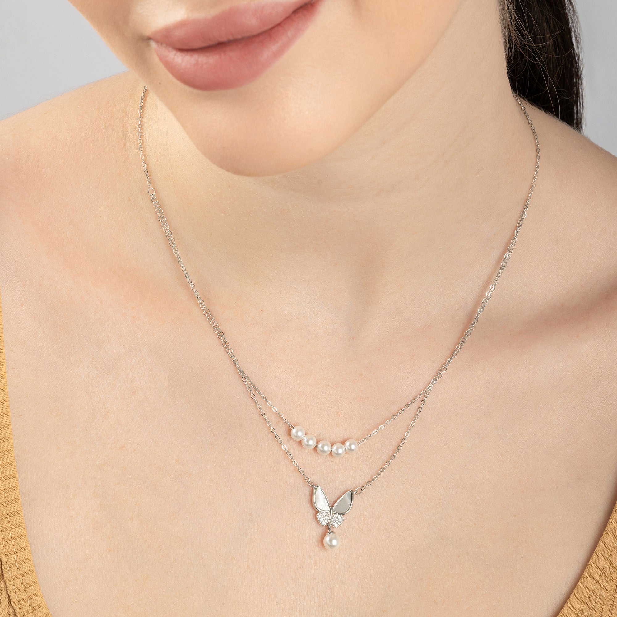 Pearl Bow Layered Necklace