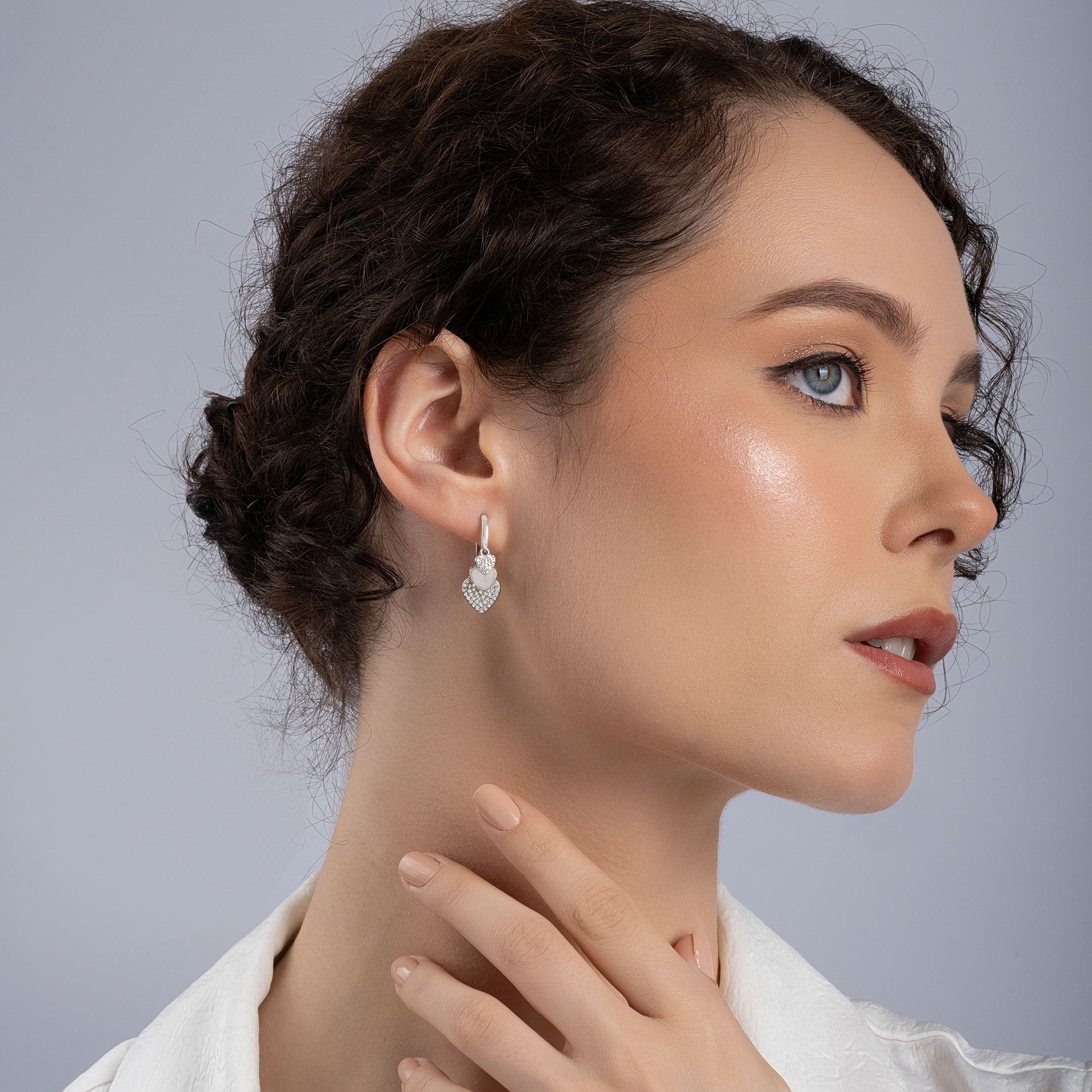 White Stone Charm Shaped Silver Bali