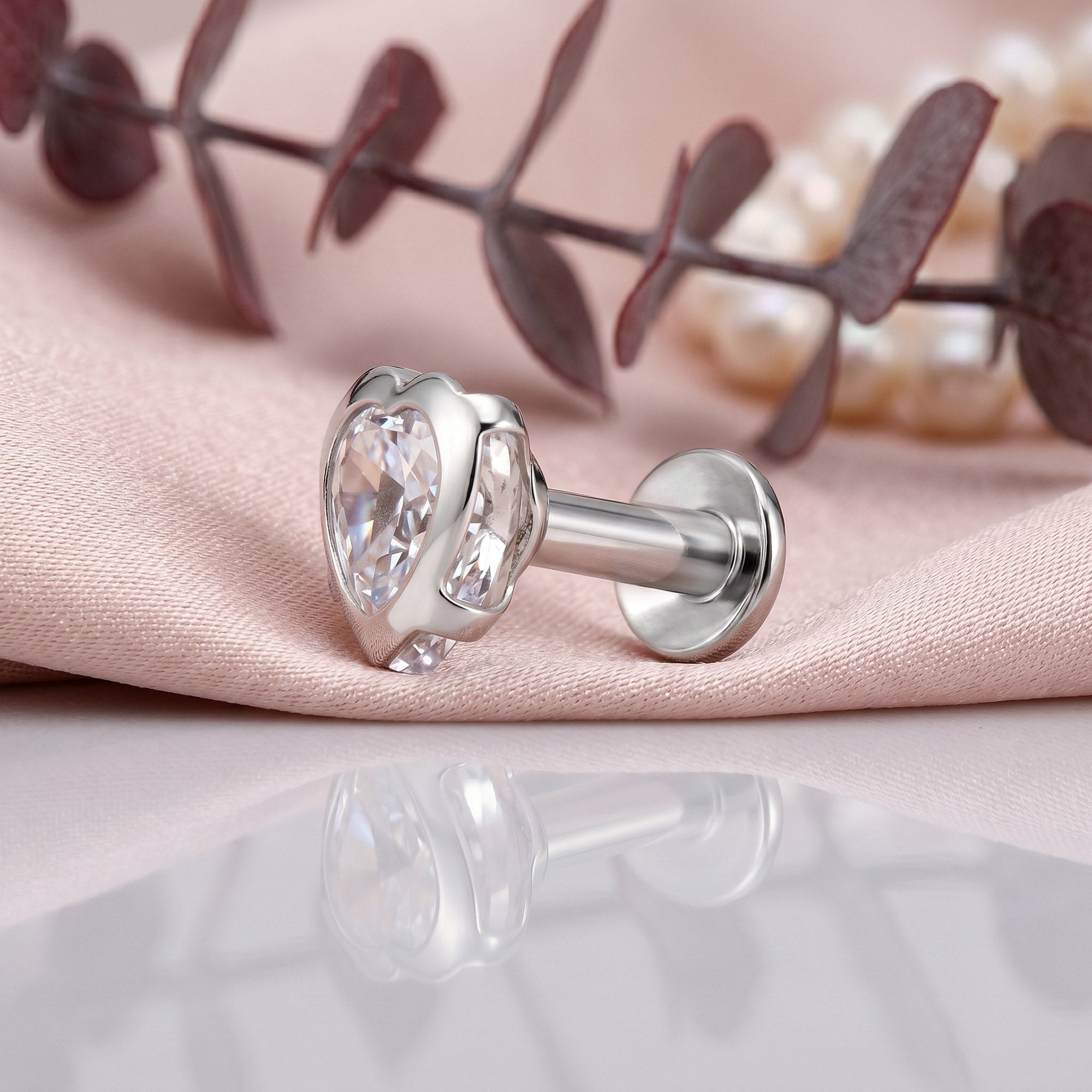 Heart Cut Solitaire Silver Stud Earring