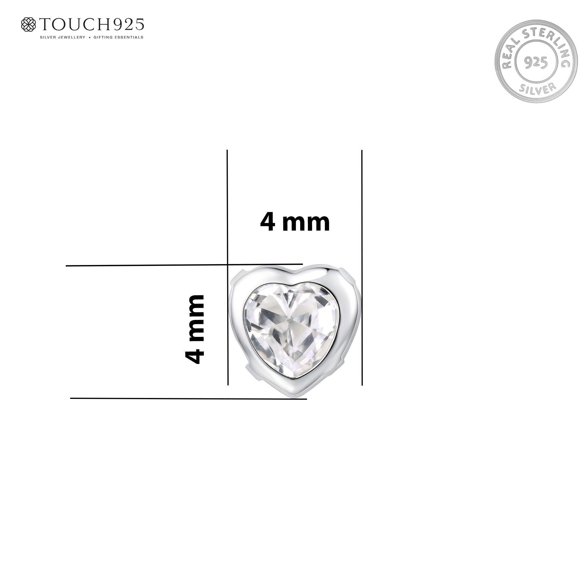 Heart Cut Solitaire Silver Stud Earring