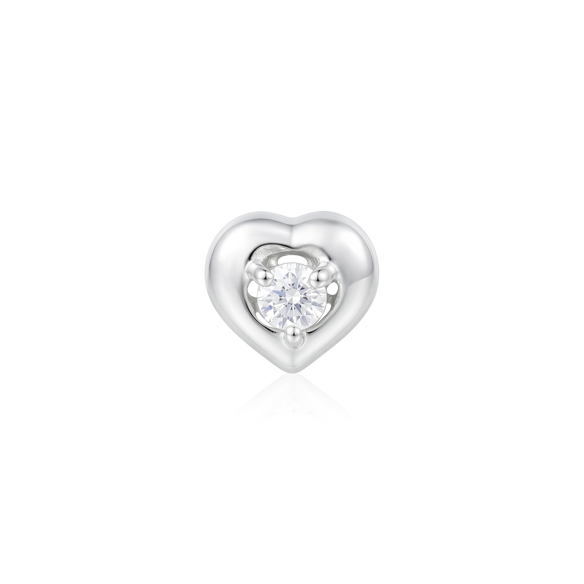 Heart Zircon Solitaire Silver Stud