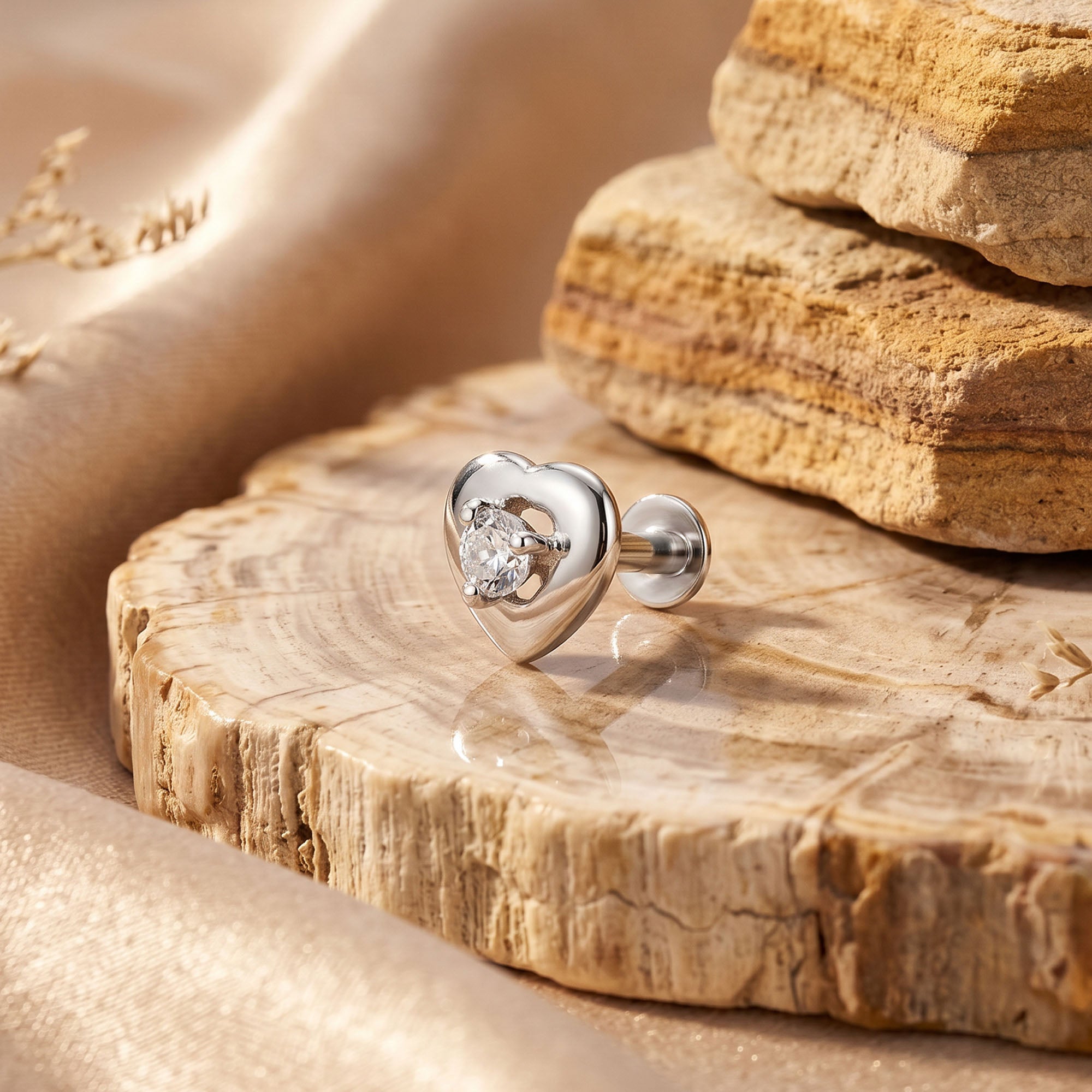 Heart Zircon Solitaire Silver Stud