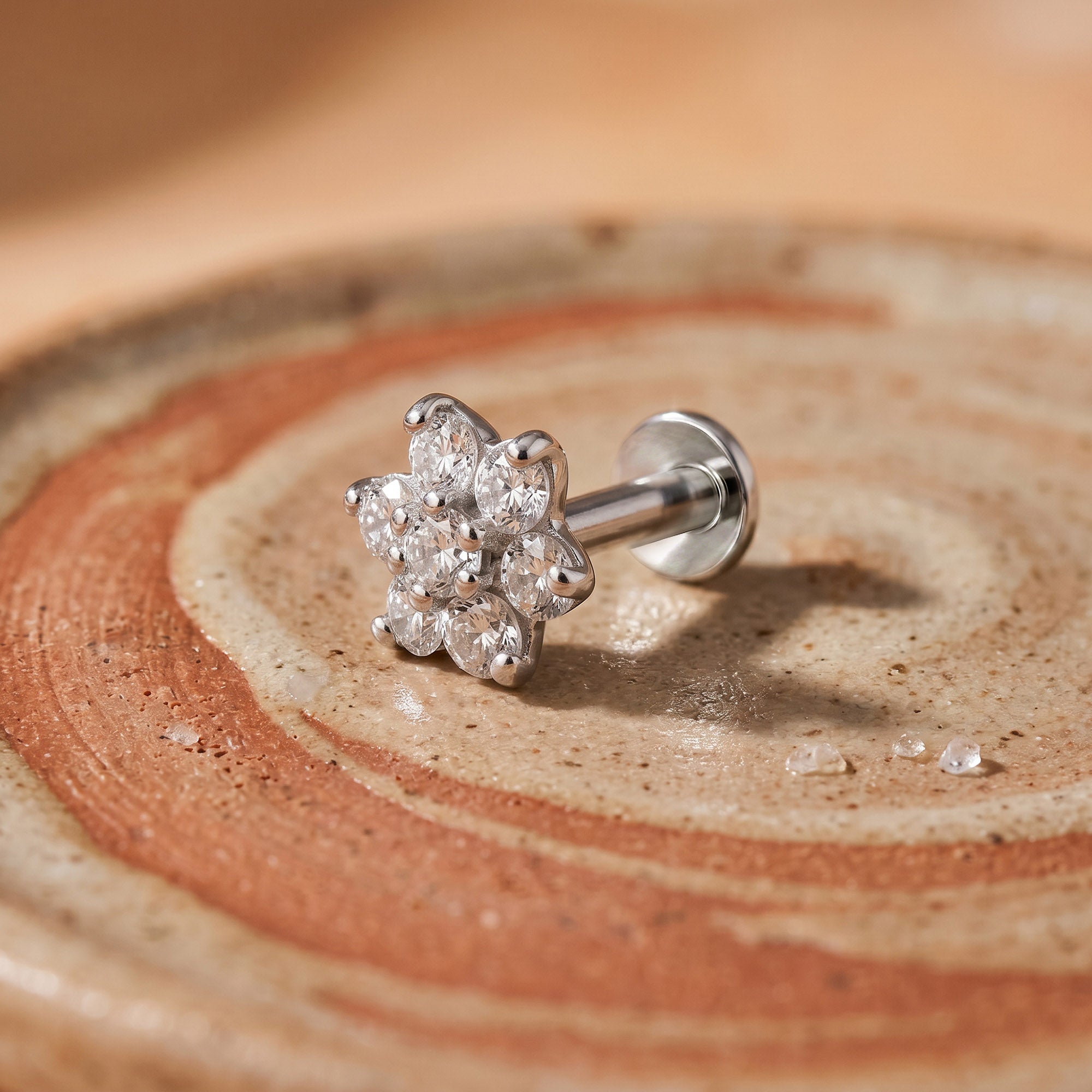 Floral Cluster Zircon Silver Stud