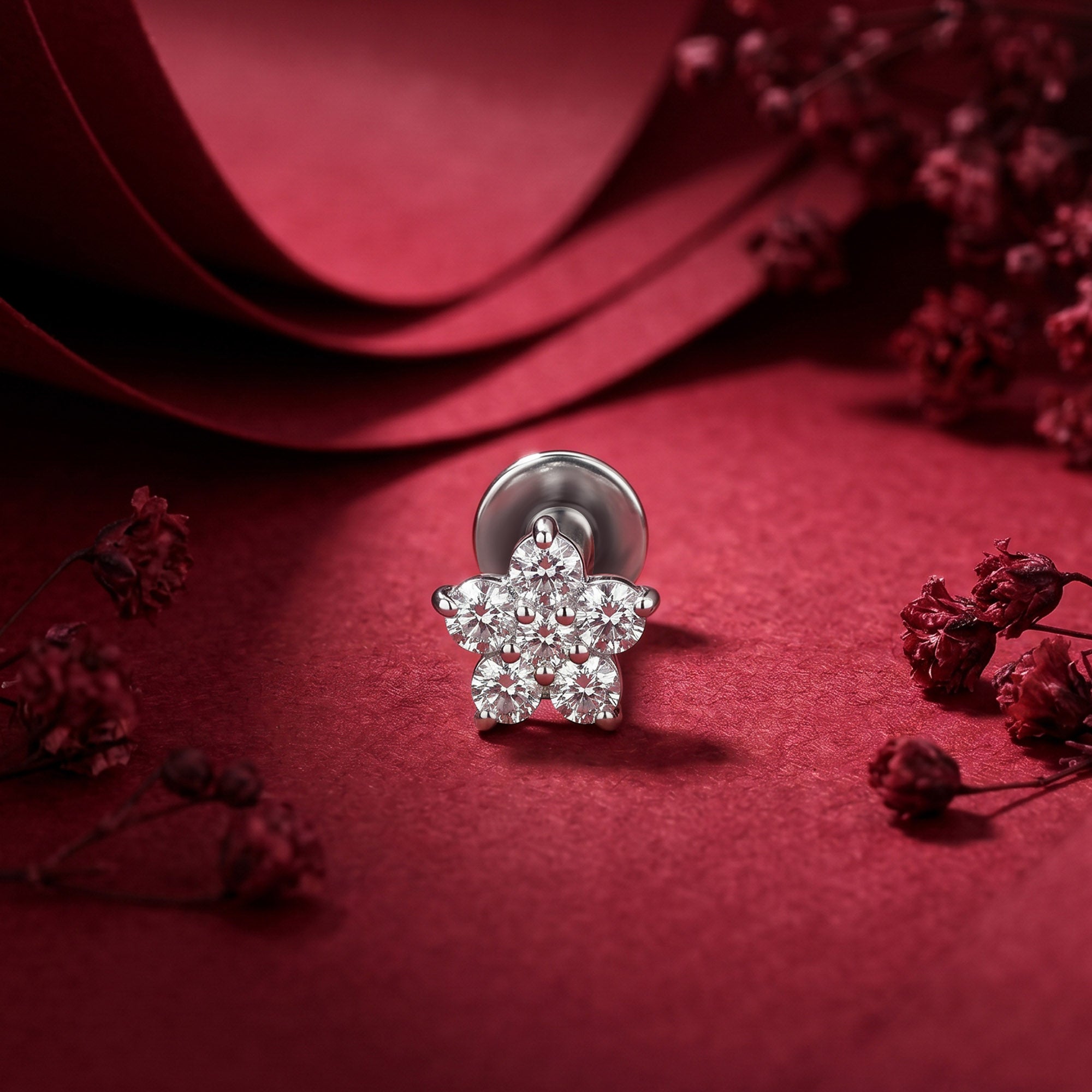 Floral Cluster Zircon Silver Stud