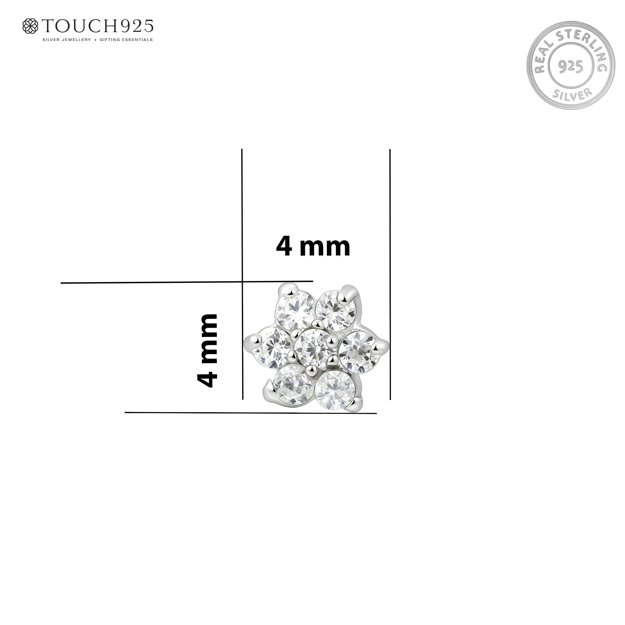 Floral Cluster Zircon Silver Stud