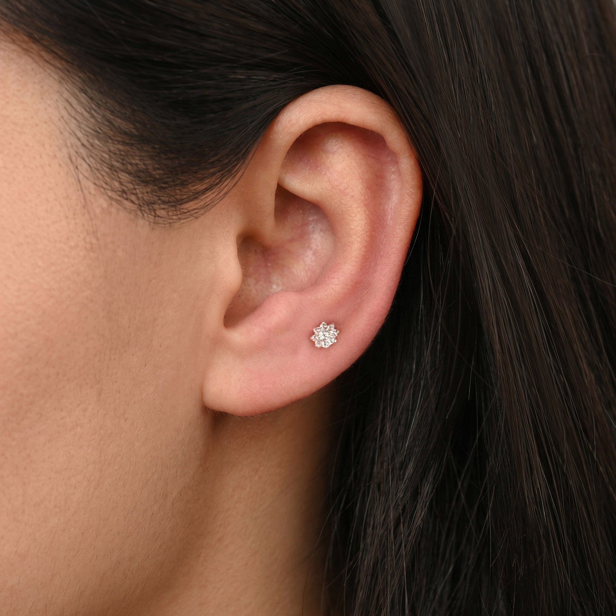 Radiant Floral Cluster Silver Stud