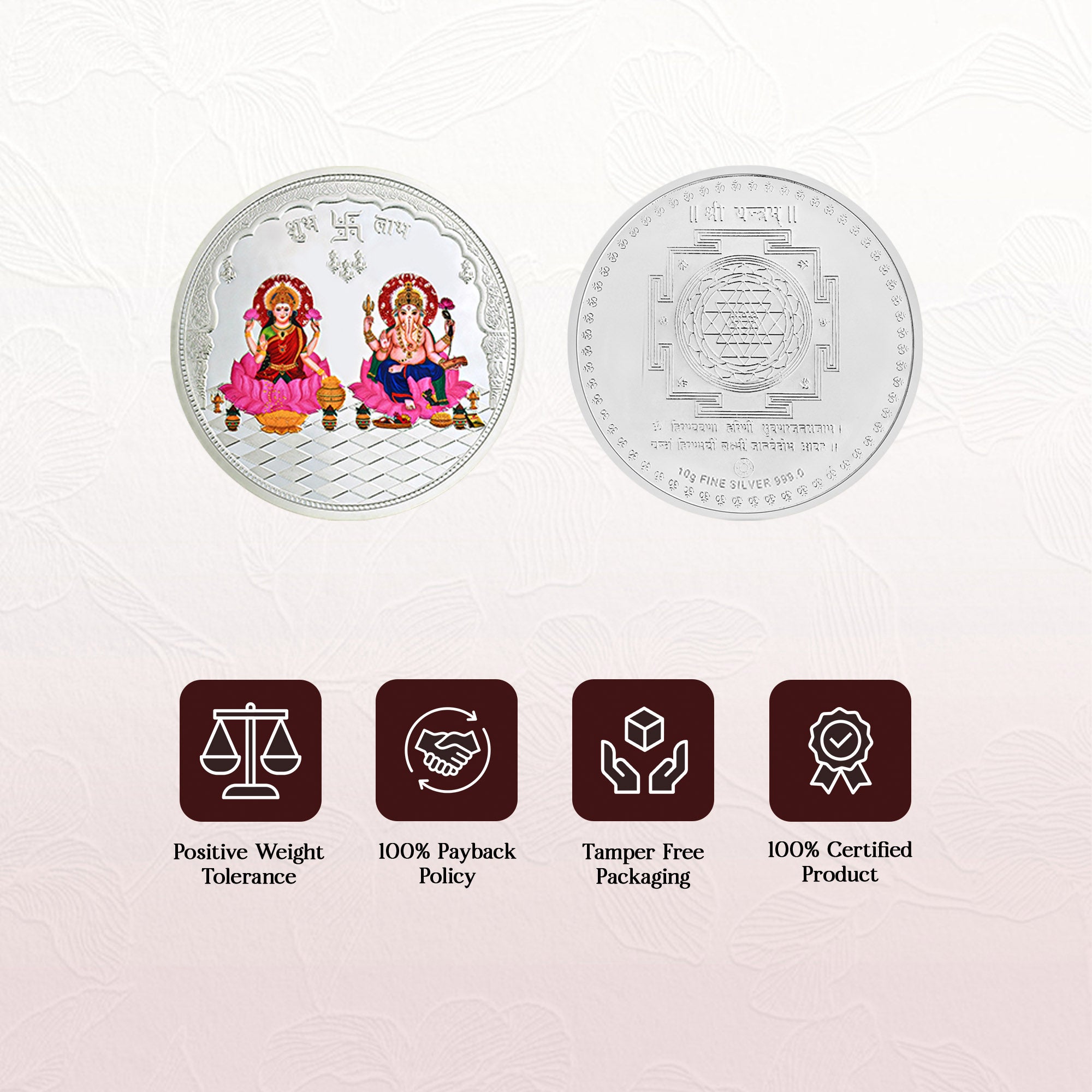 Pure 999 Silver 10g Lakshmi Ganesh Coin