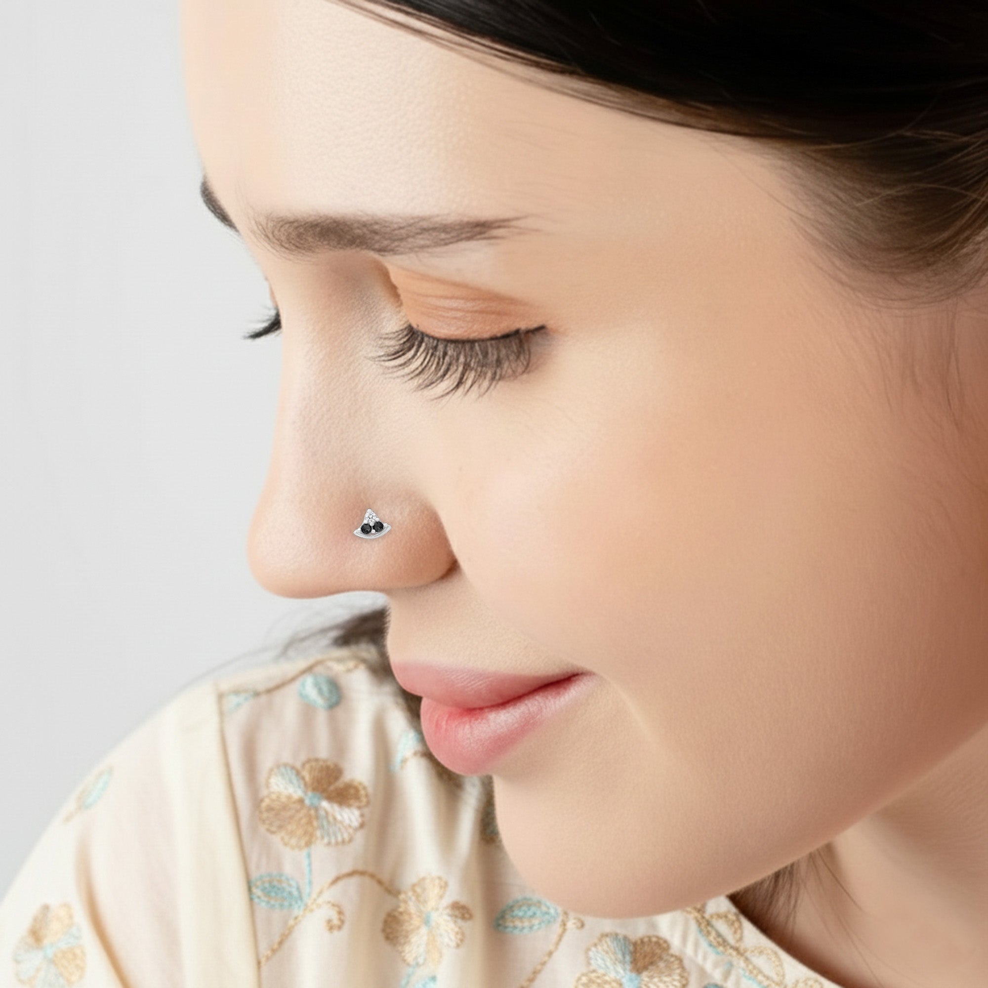 Crescent Sparkle Silver Nose Pin