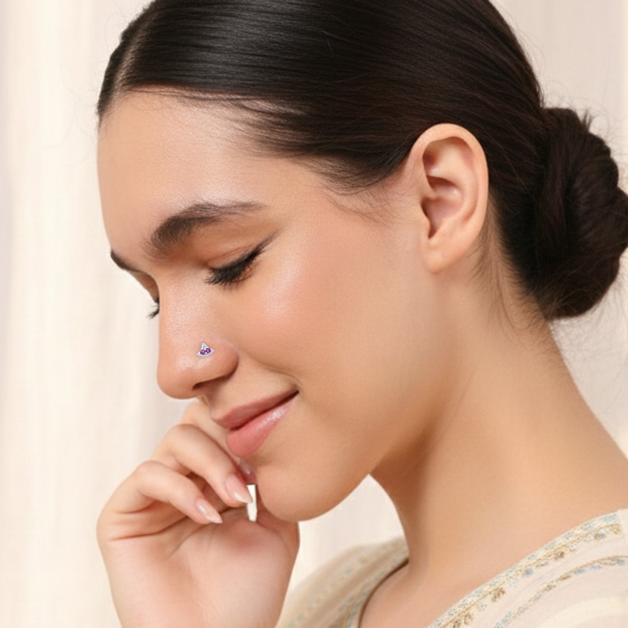 Crescent Charm Silver Nose Pin