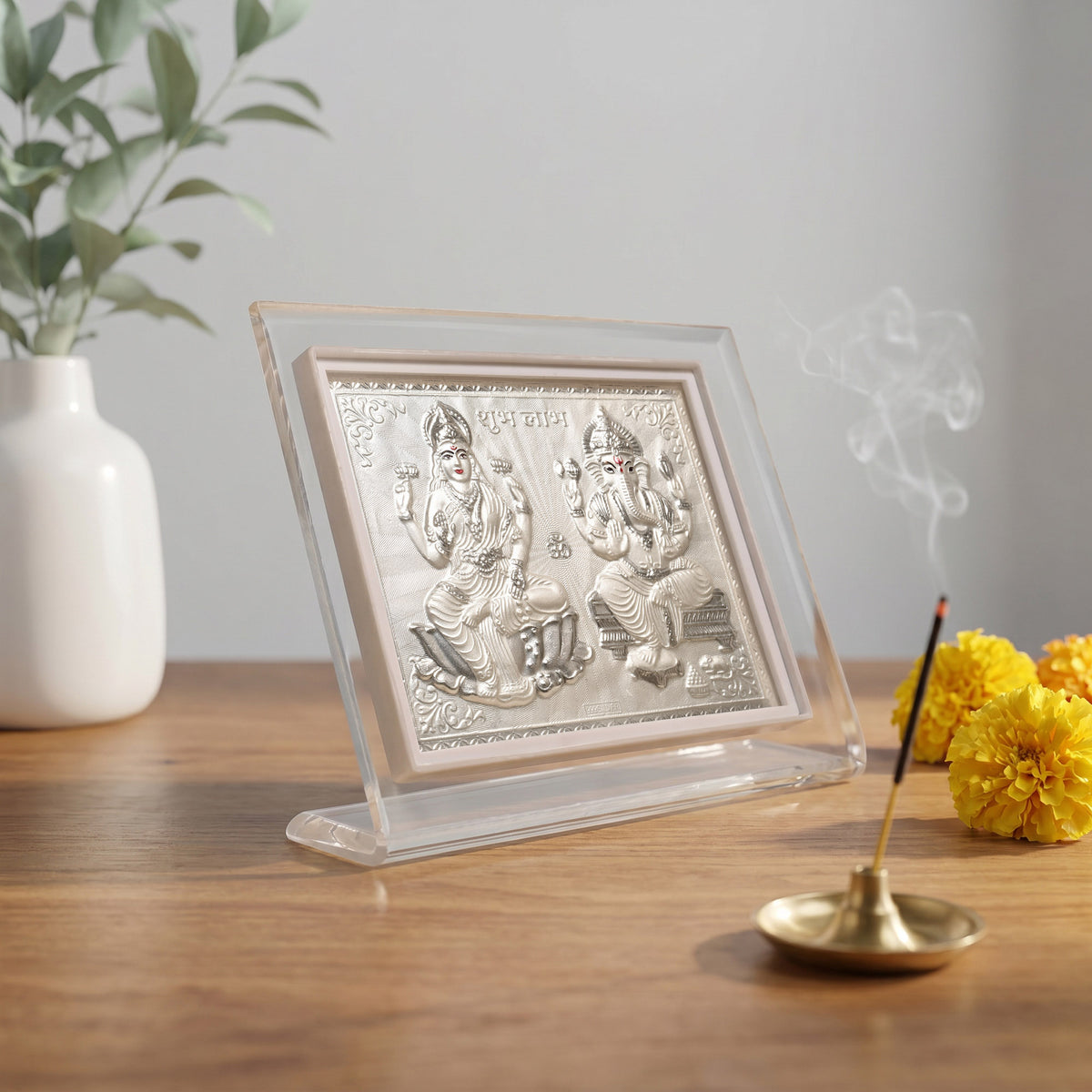 999 Silver Lakshmi Ganesh Idol Frame