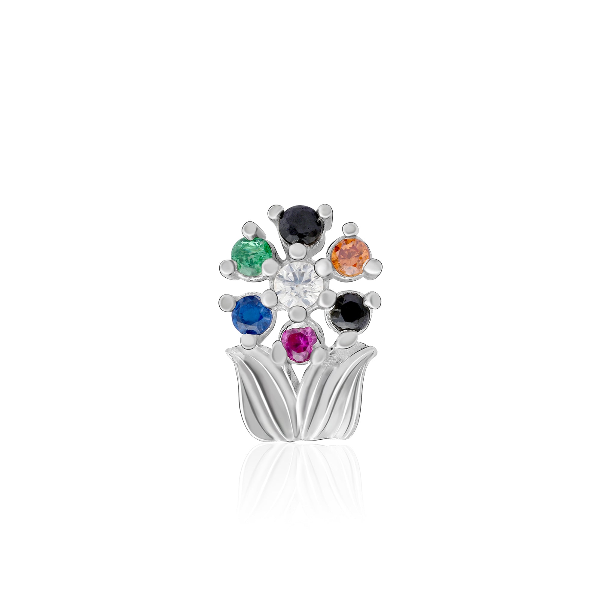 Chaand Phool Silver Nose Pin