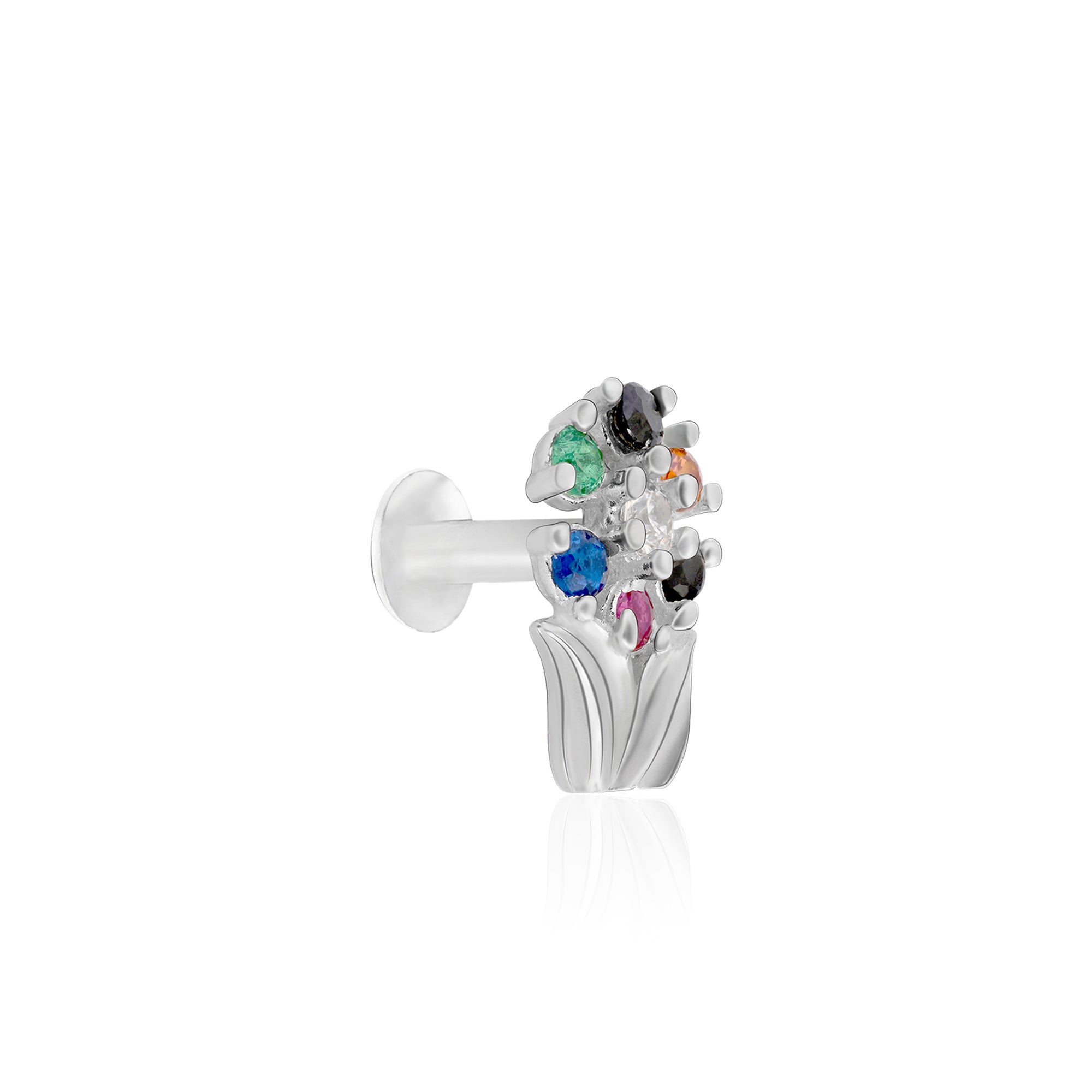 Chaand Phool Silver Nose Pin