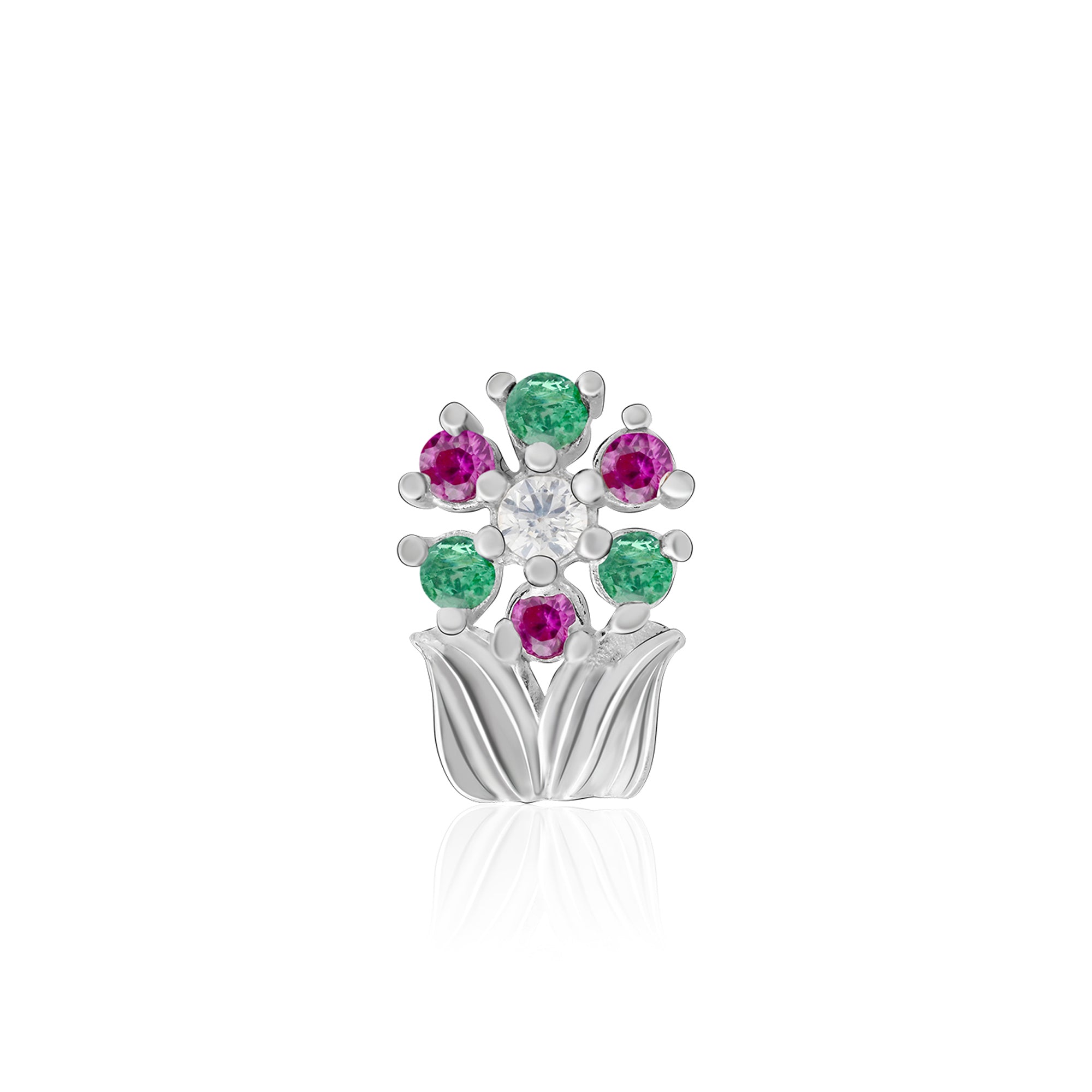 Chaand Phool Silver Nose Pin