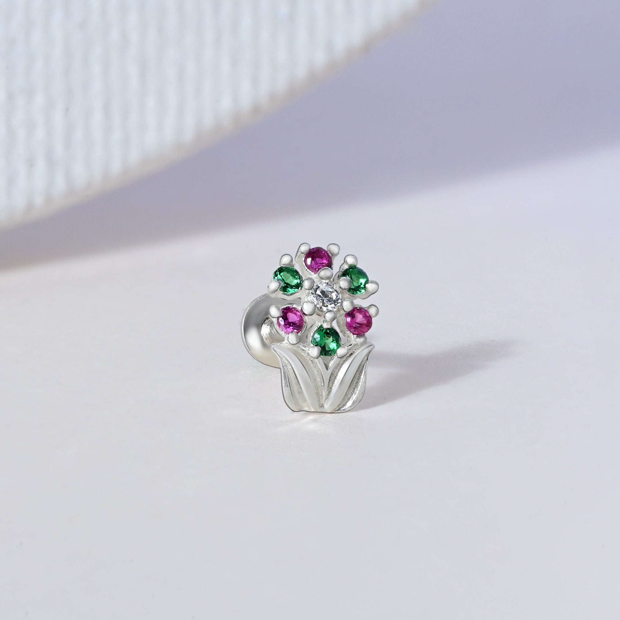 Chaand Phool Silver Nose Pin