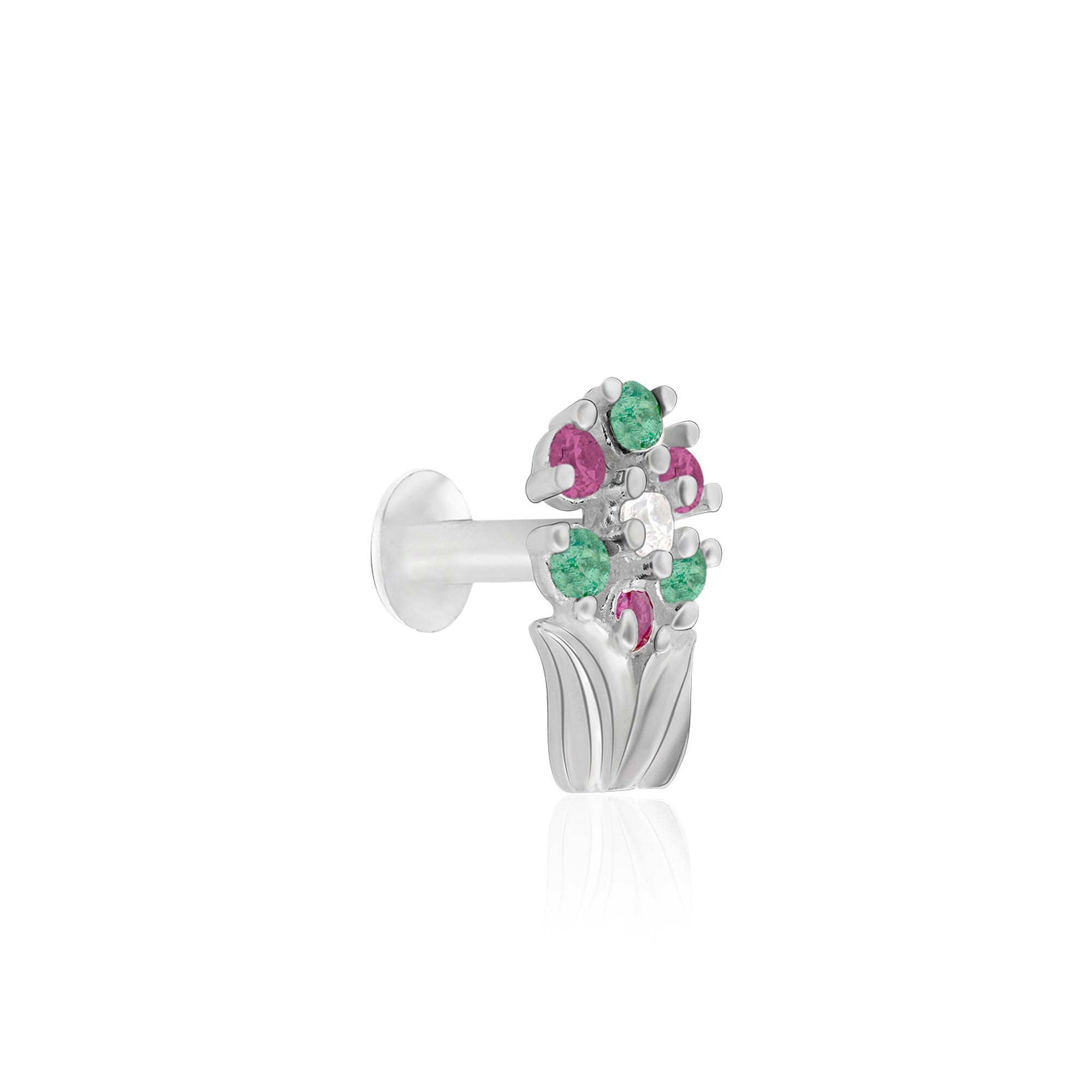 Chaand Phool Silver Nose Pin