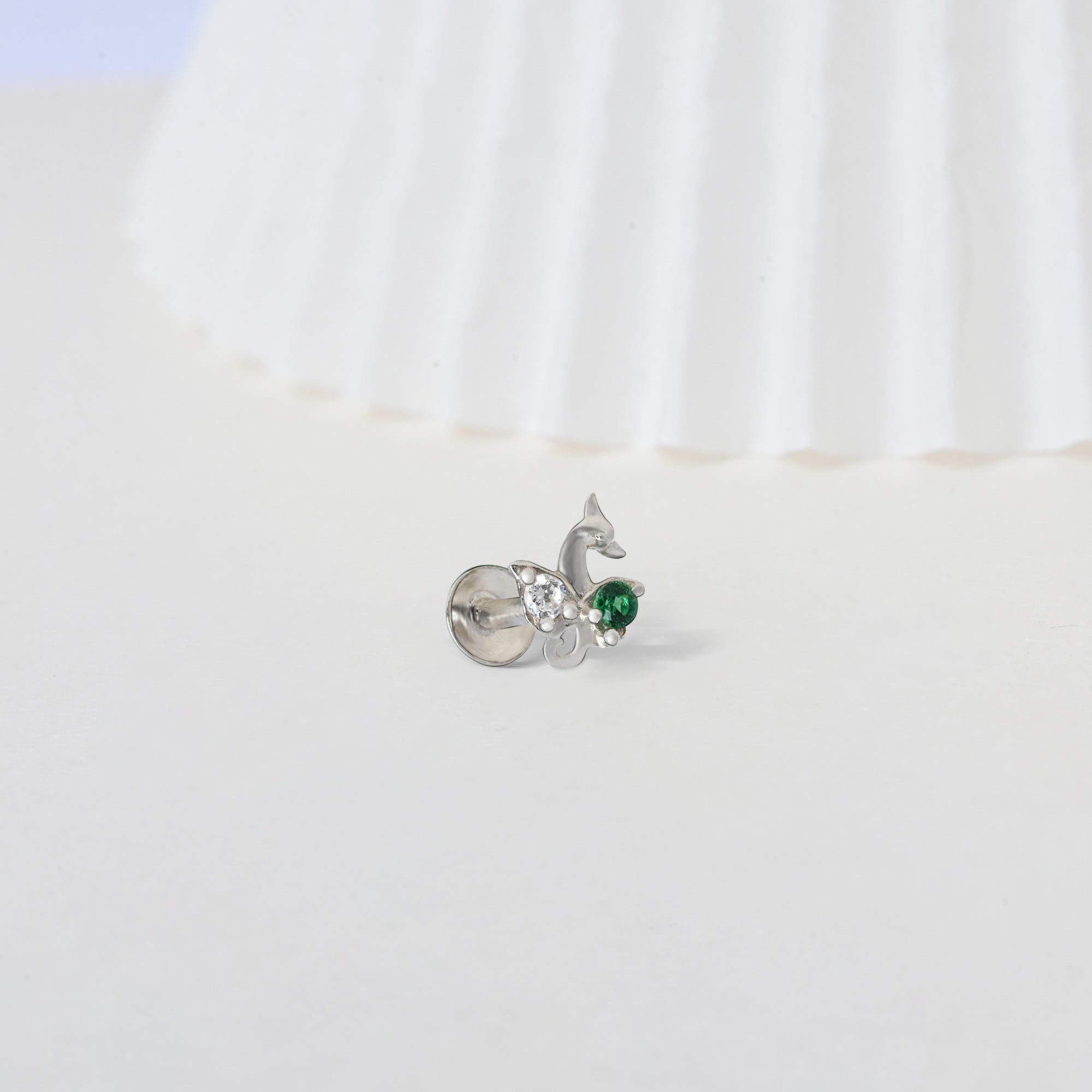 Peacock Charm Silver Nose Pin