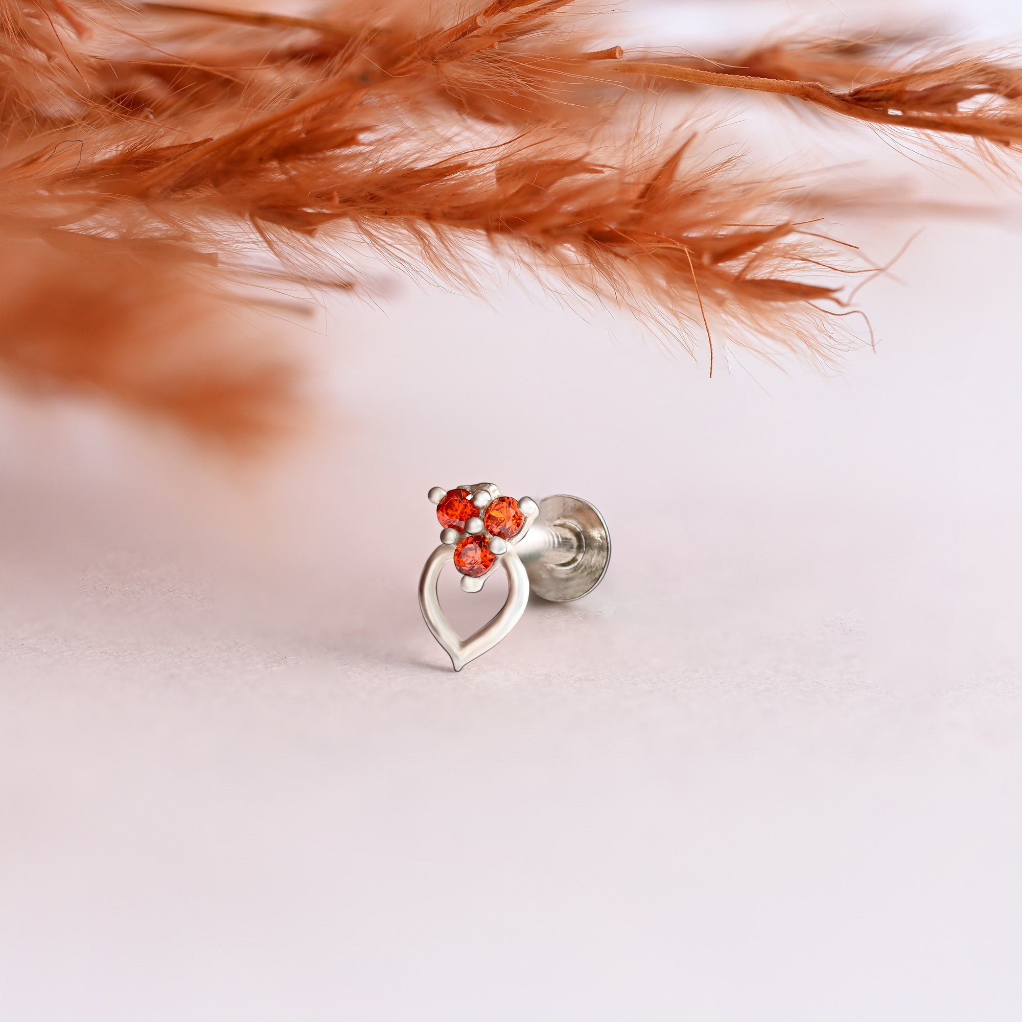 Trio Glow Heart Silver Nose Pin