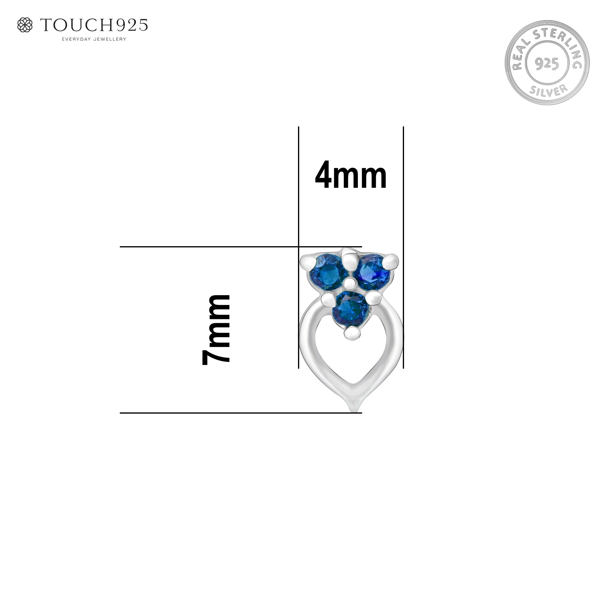 Trio Glow Heart Silver Nose Pin