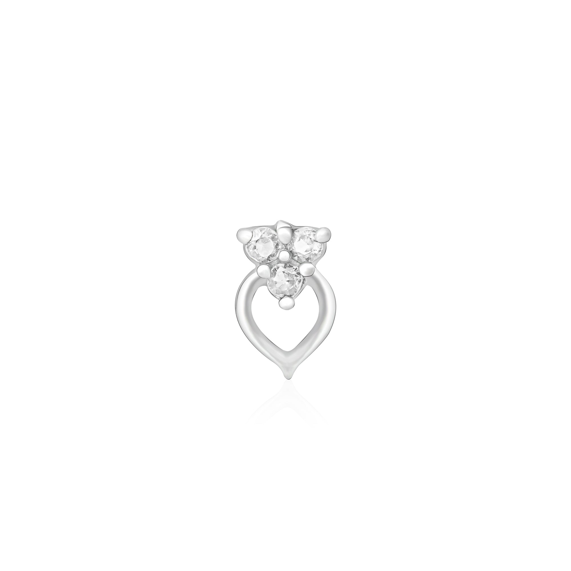Trio Spark Heart-Drop Silver Nose Pin