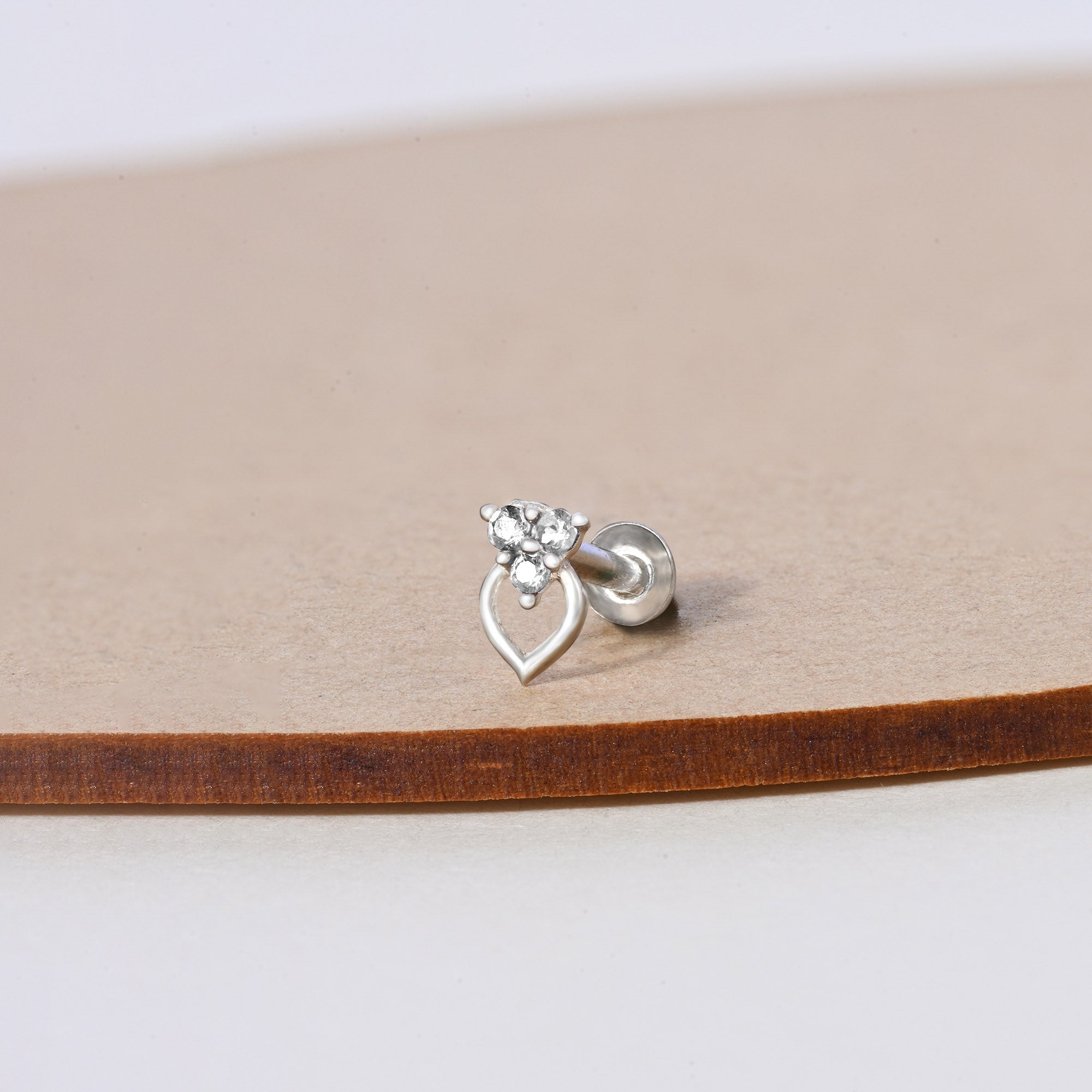 Trio Spark Heart-Drop Silver Nose Pin