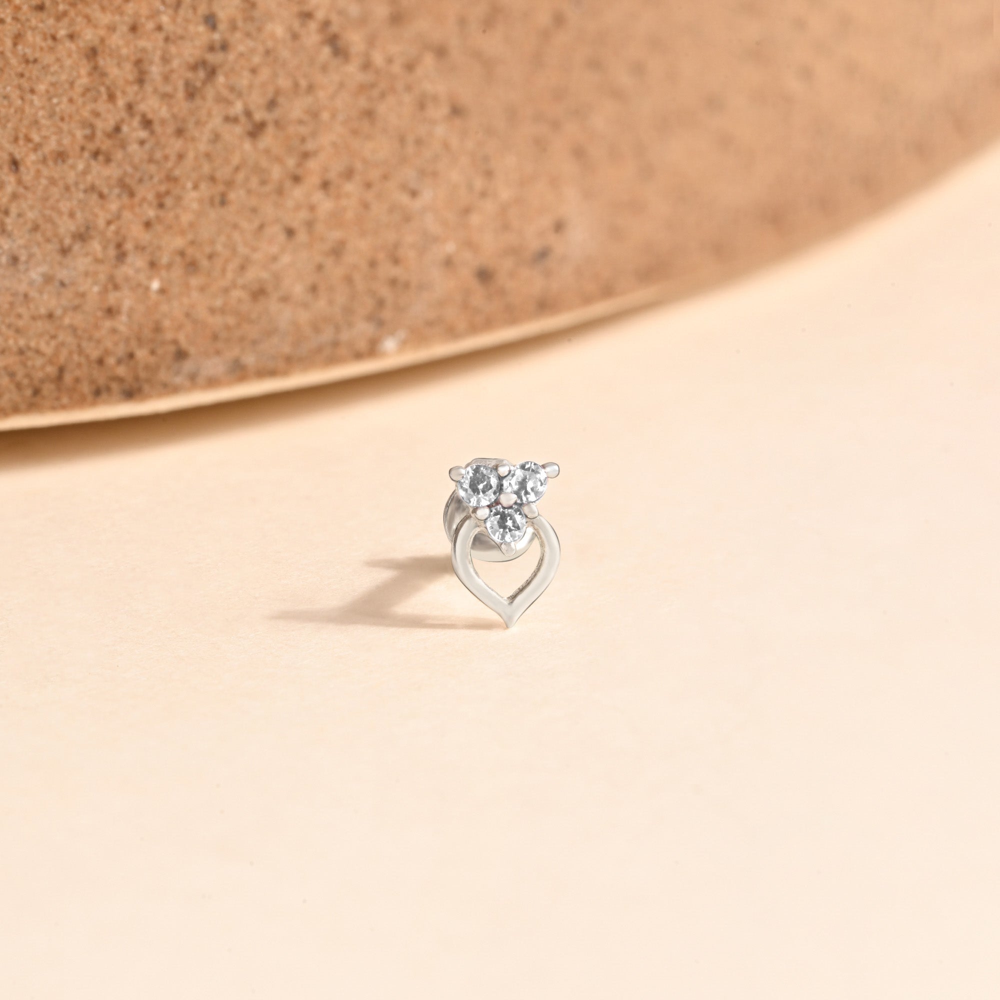 Trio Spark Heart-Drop Silver Nose Pin