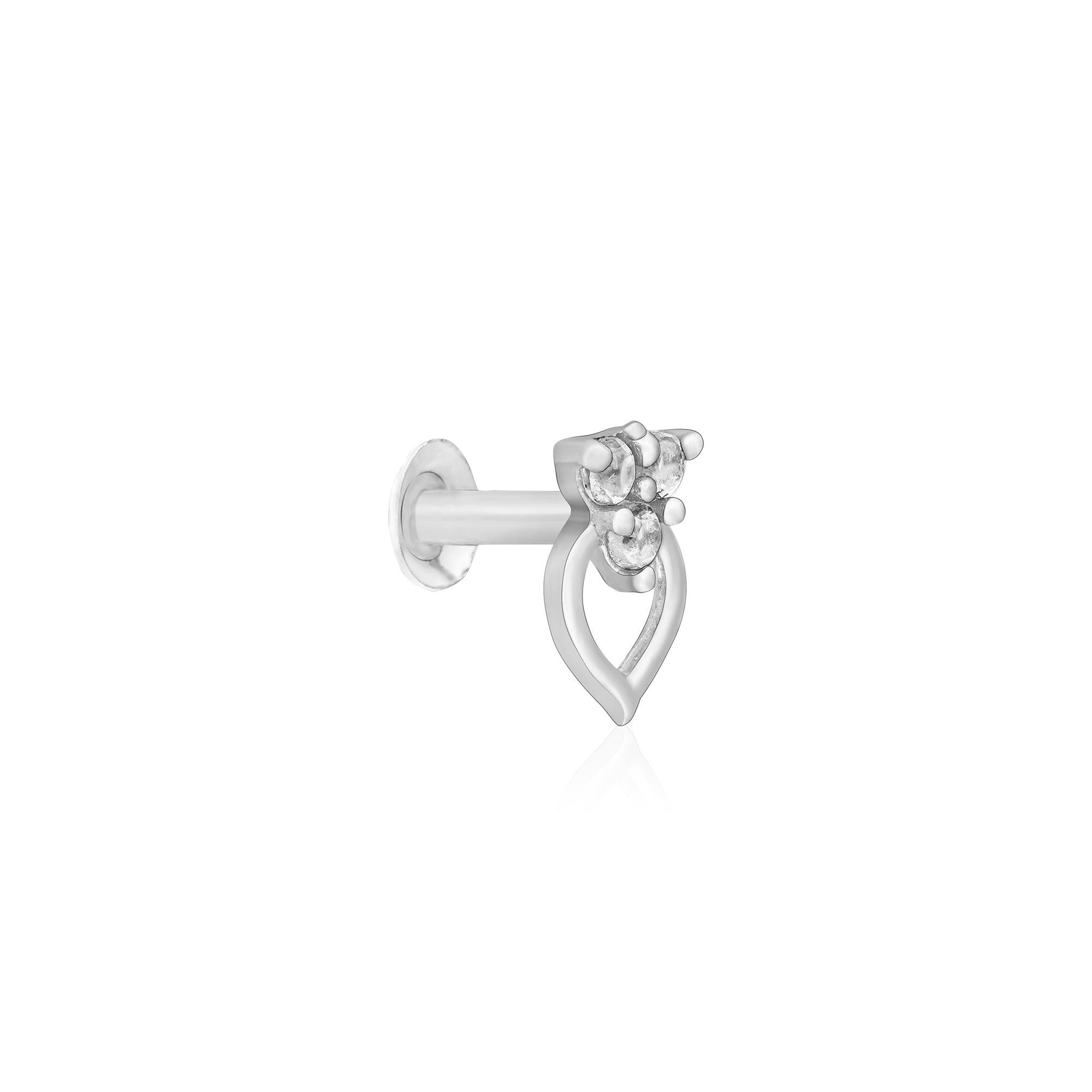 Trio Spark Heart-Drop Silver Nose Pin
