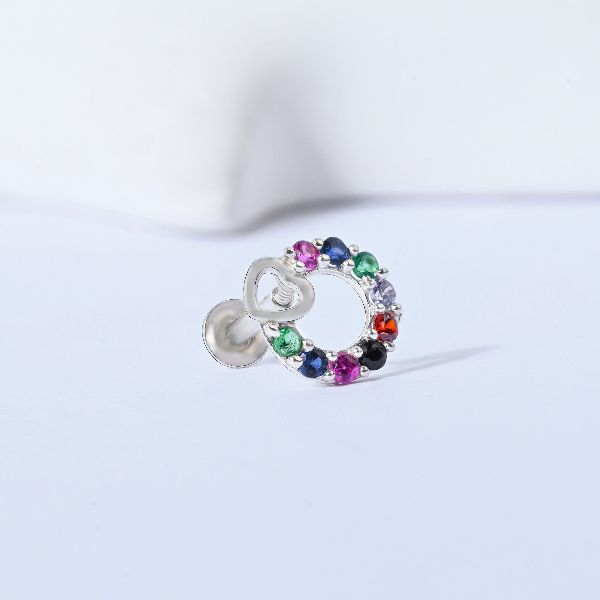 Heart Loop CZ Silver Nose Pin