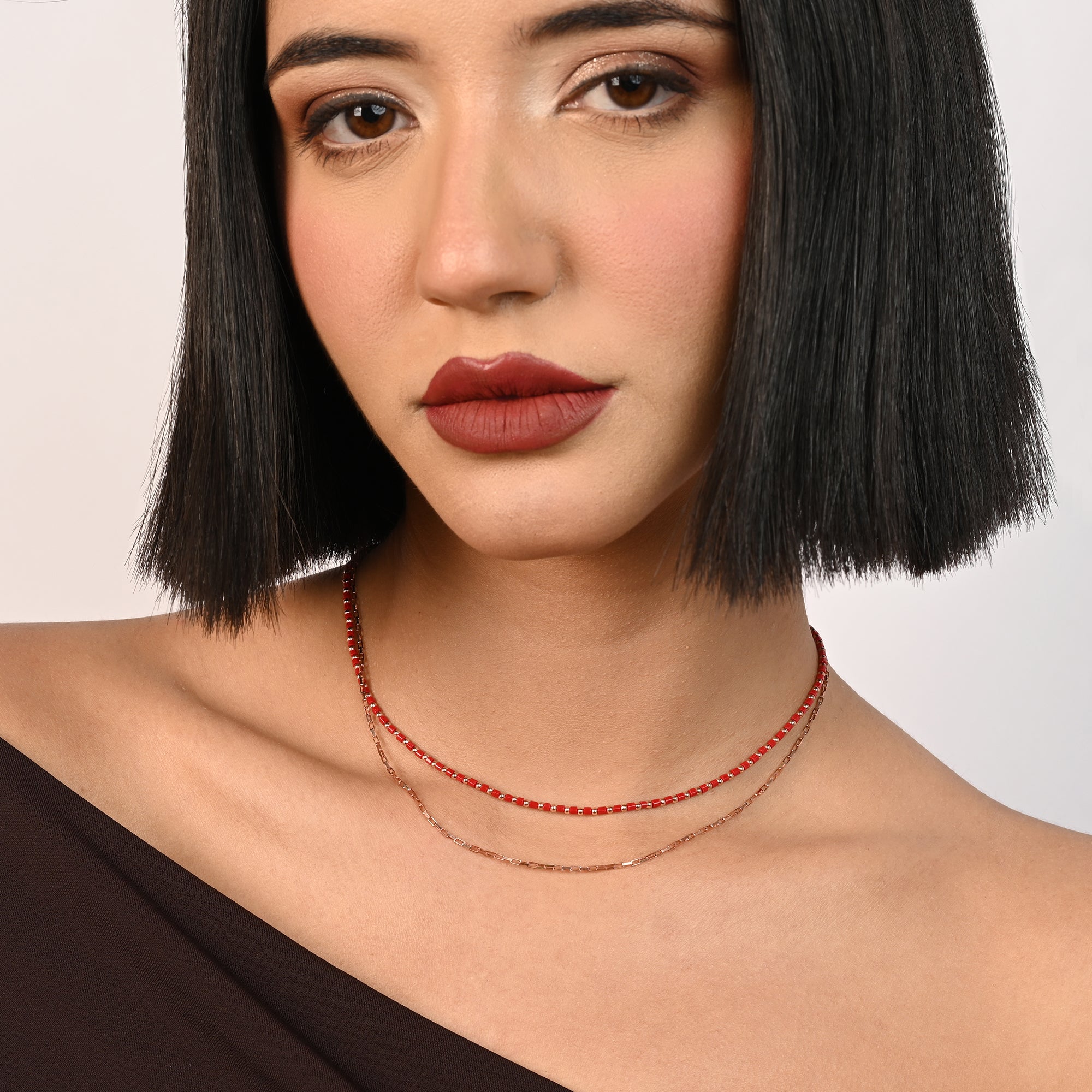 Red Beaded Layered Necklace